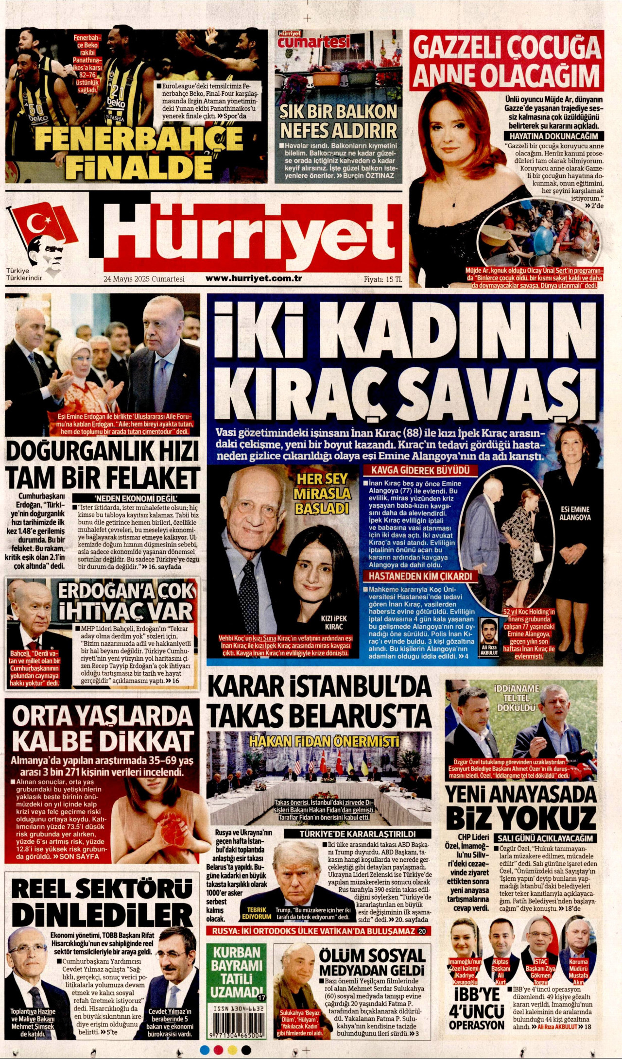 HÜRRİYET gazetesinin 24 Mayıs 2025 tarihli birinci sayfası