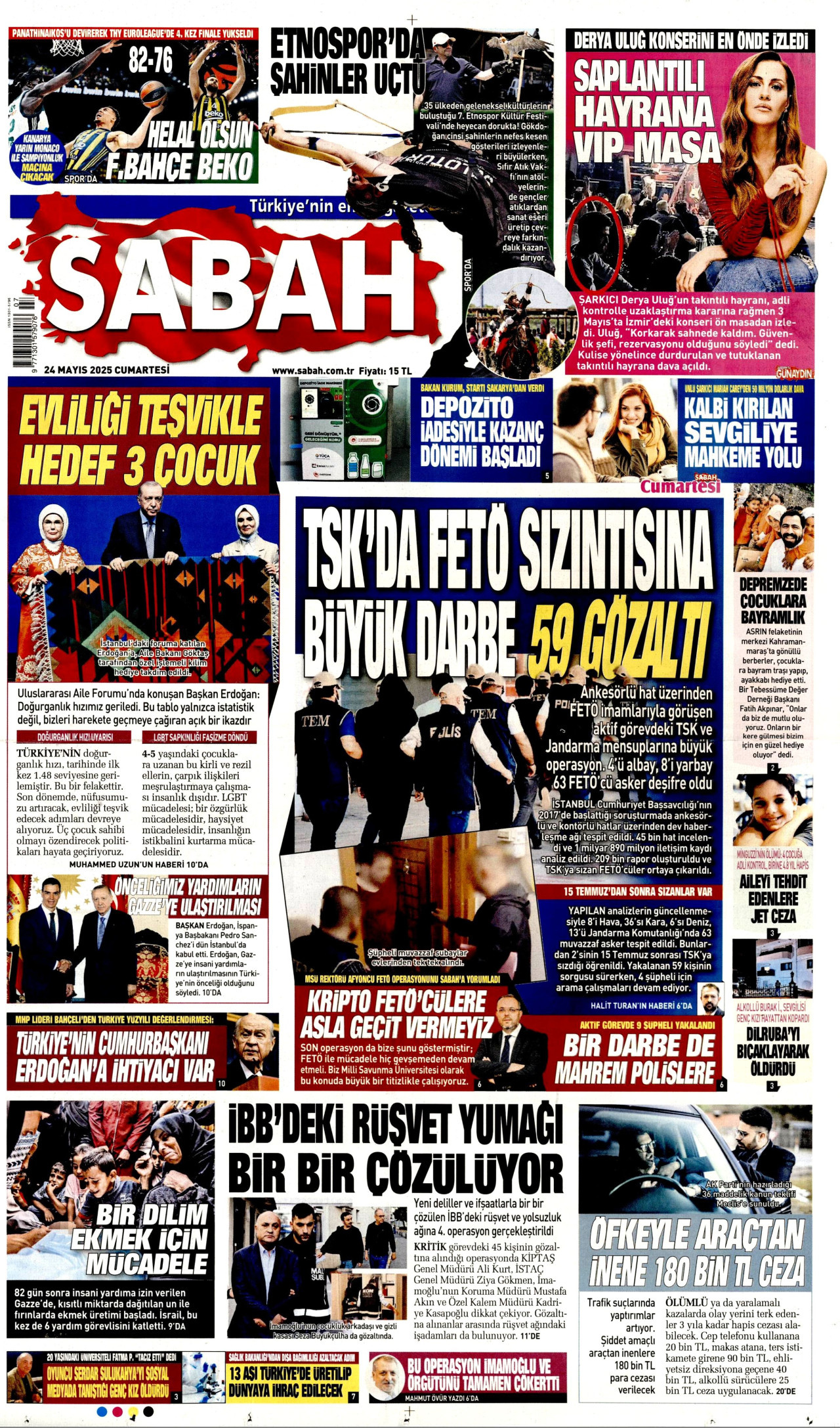 SABAH gazetesinin 24 Mayıs 2025 tarihli birinci sayfası
