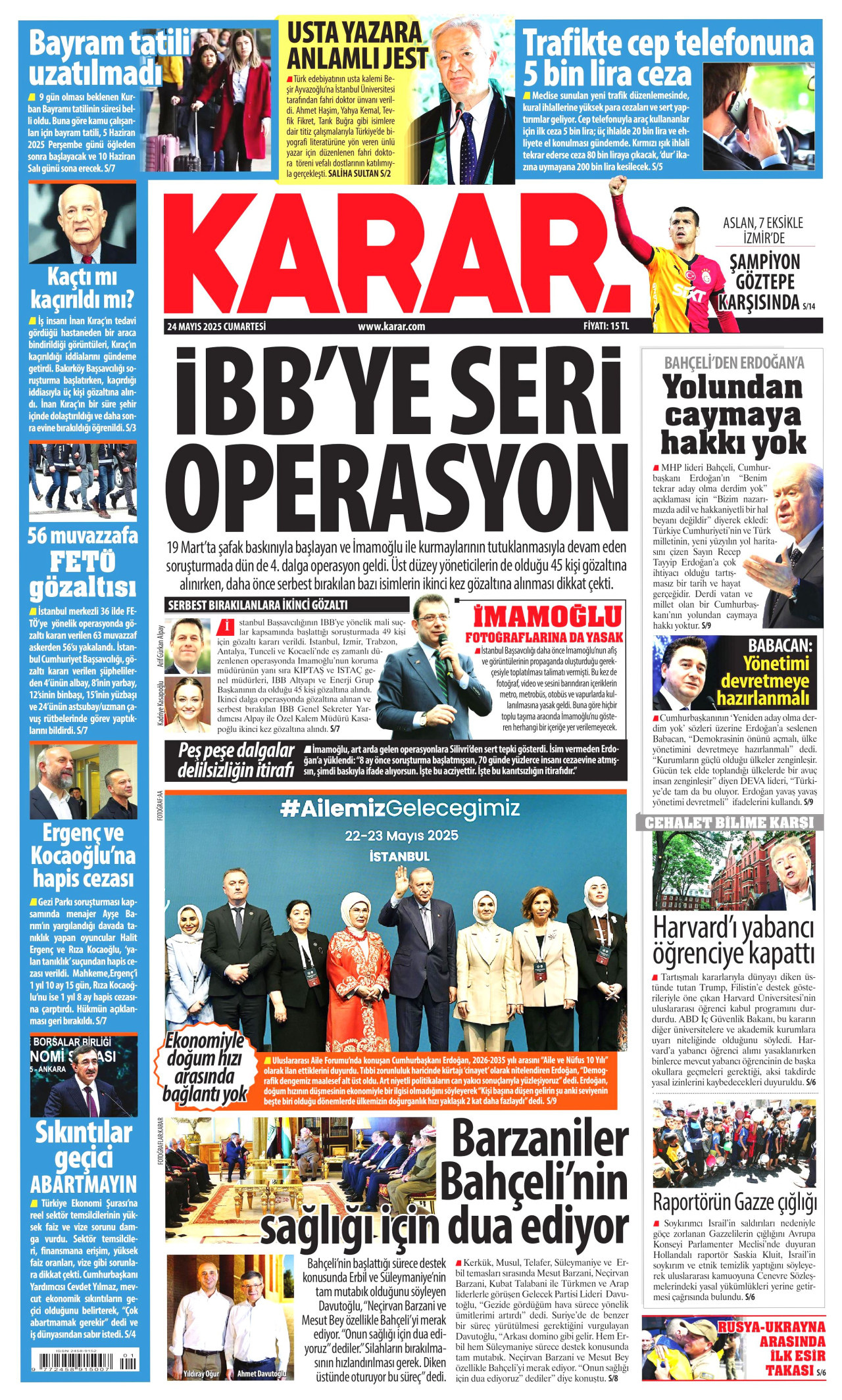 KARAR gazetesinin 24 Mayıs 2025 tarihli birinci sayfası