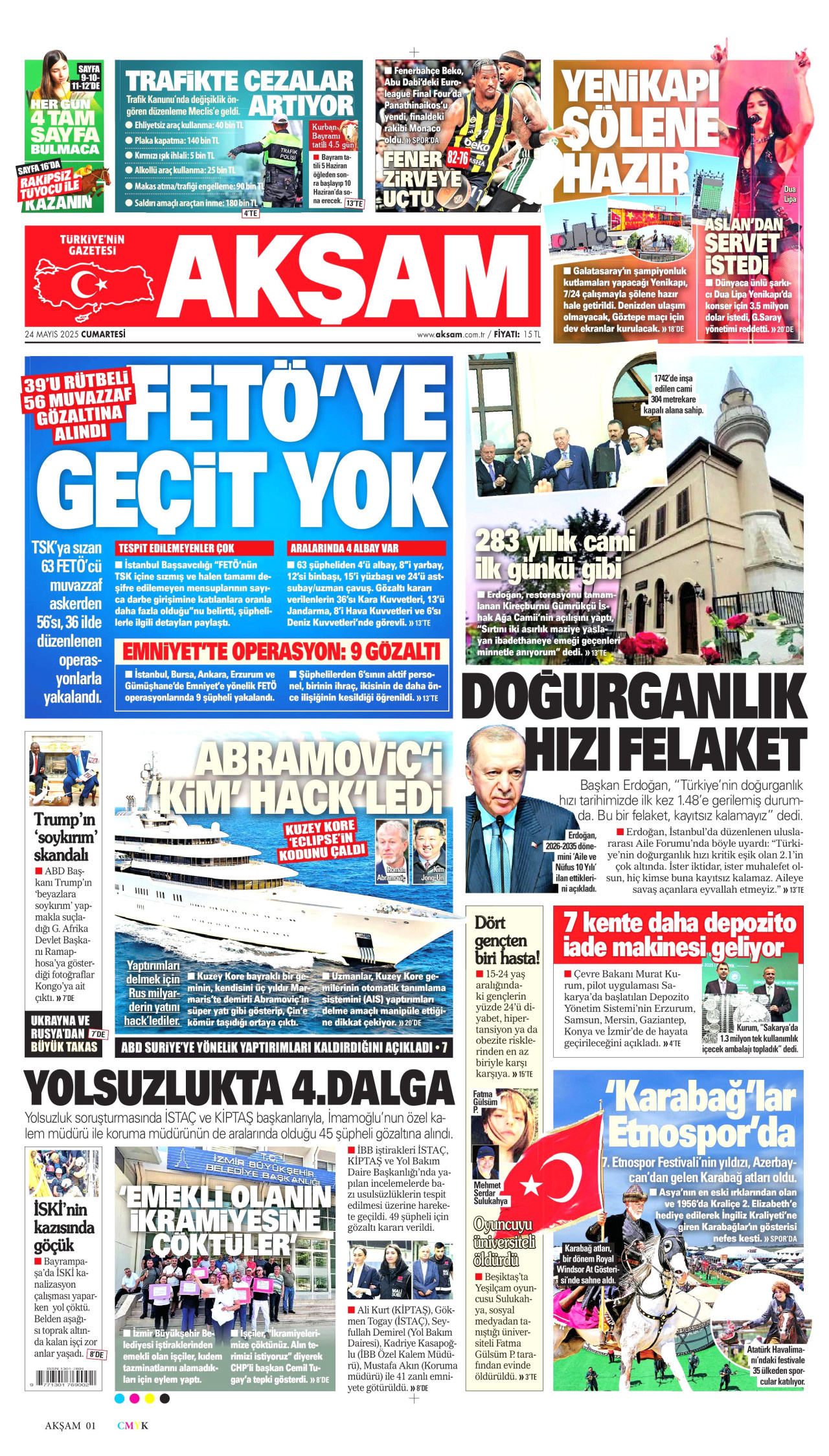 AKŞAM gazetesinin 24 Mayıs 2025 tarihli birinci sayfası