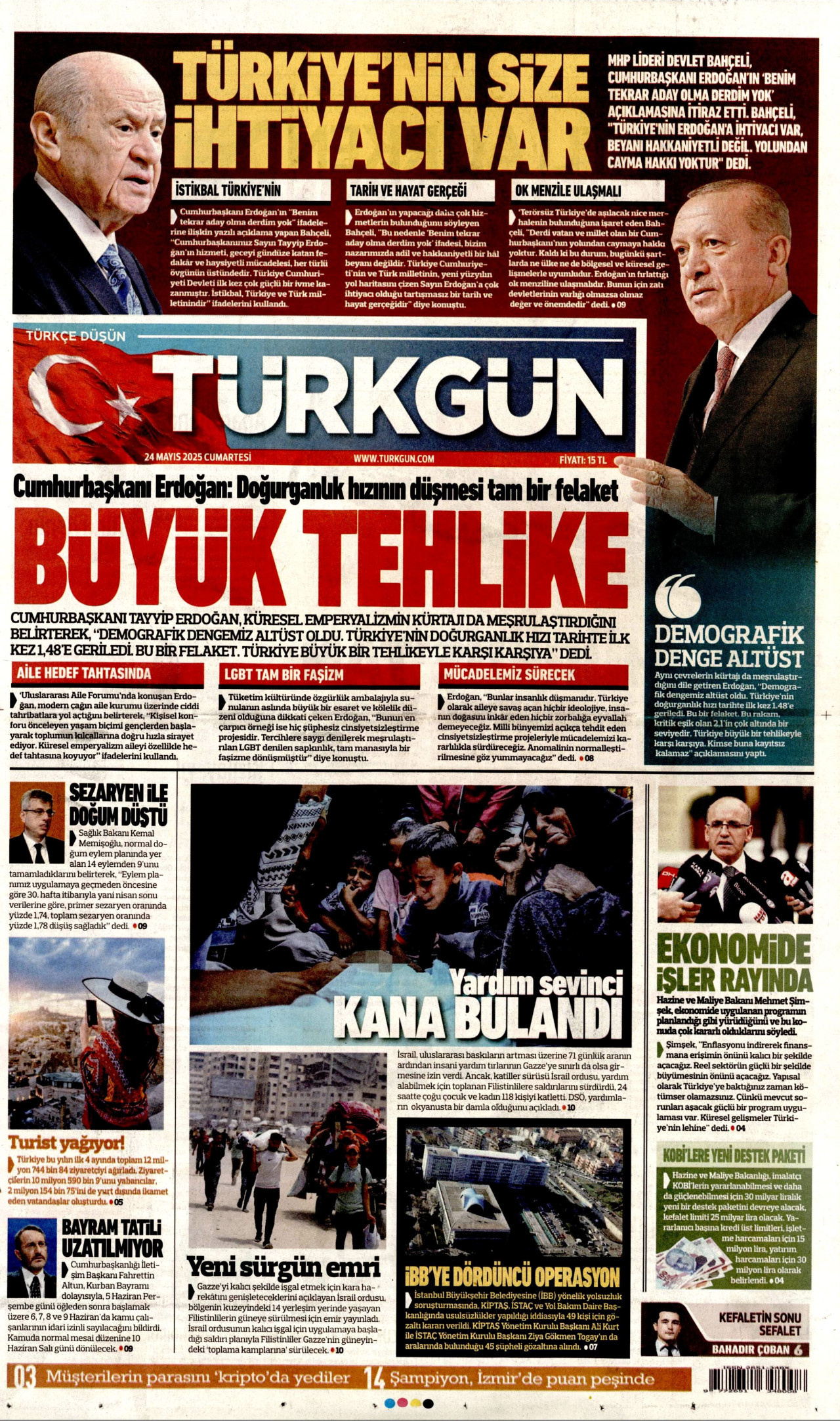 TÜRKGÜN gazetesinin 24 Mayıs 2025 tarihli birinci sayfası