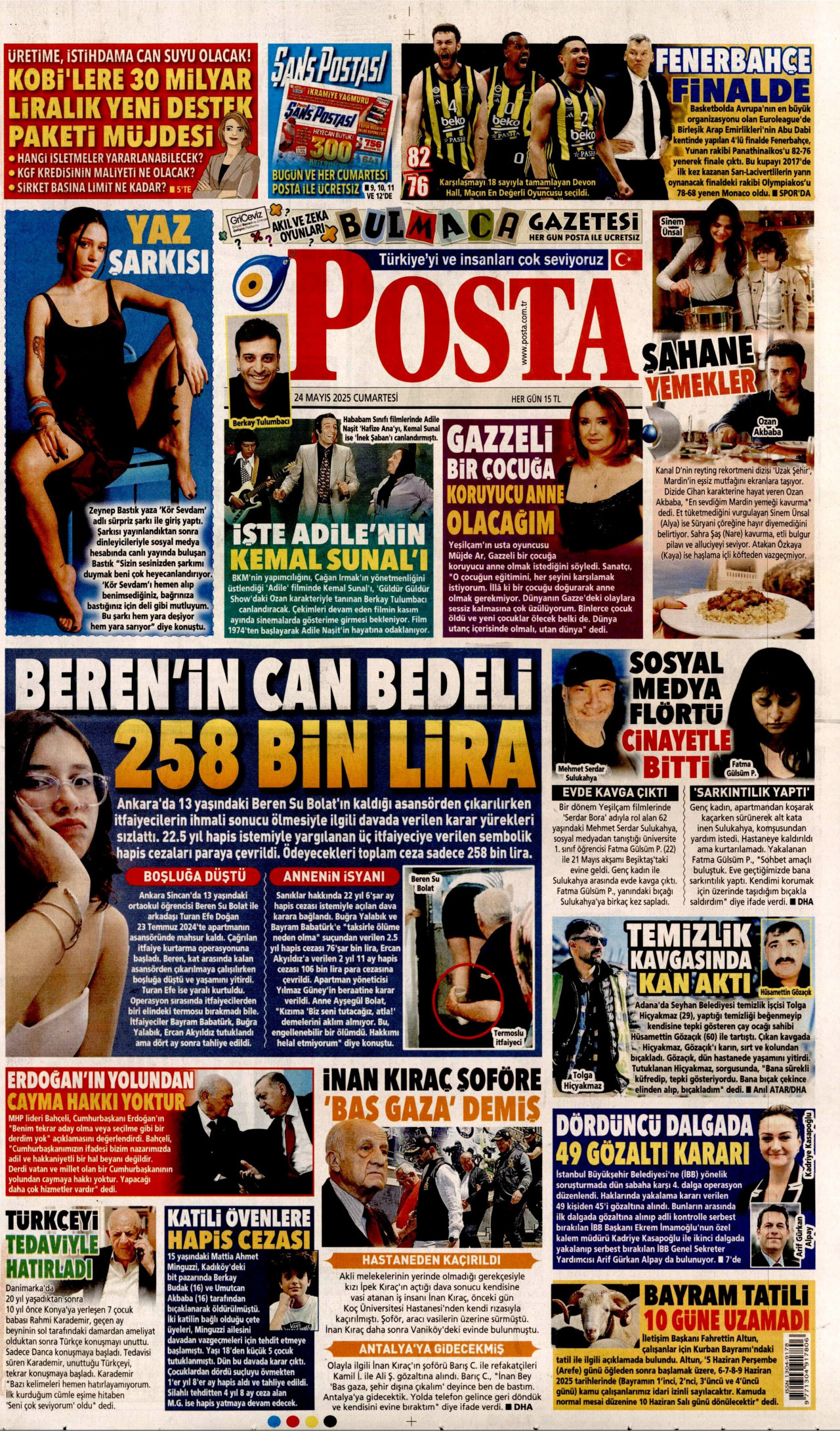 POSTA gazetesinin 24 Mayıs 2025 tarihli birinci sayfası
