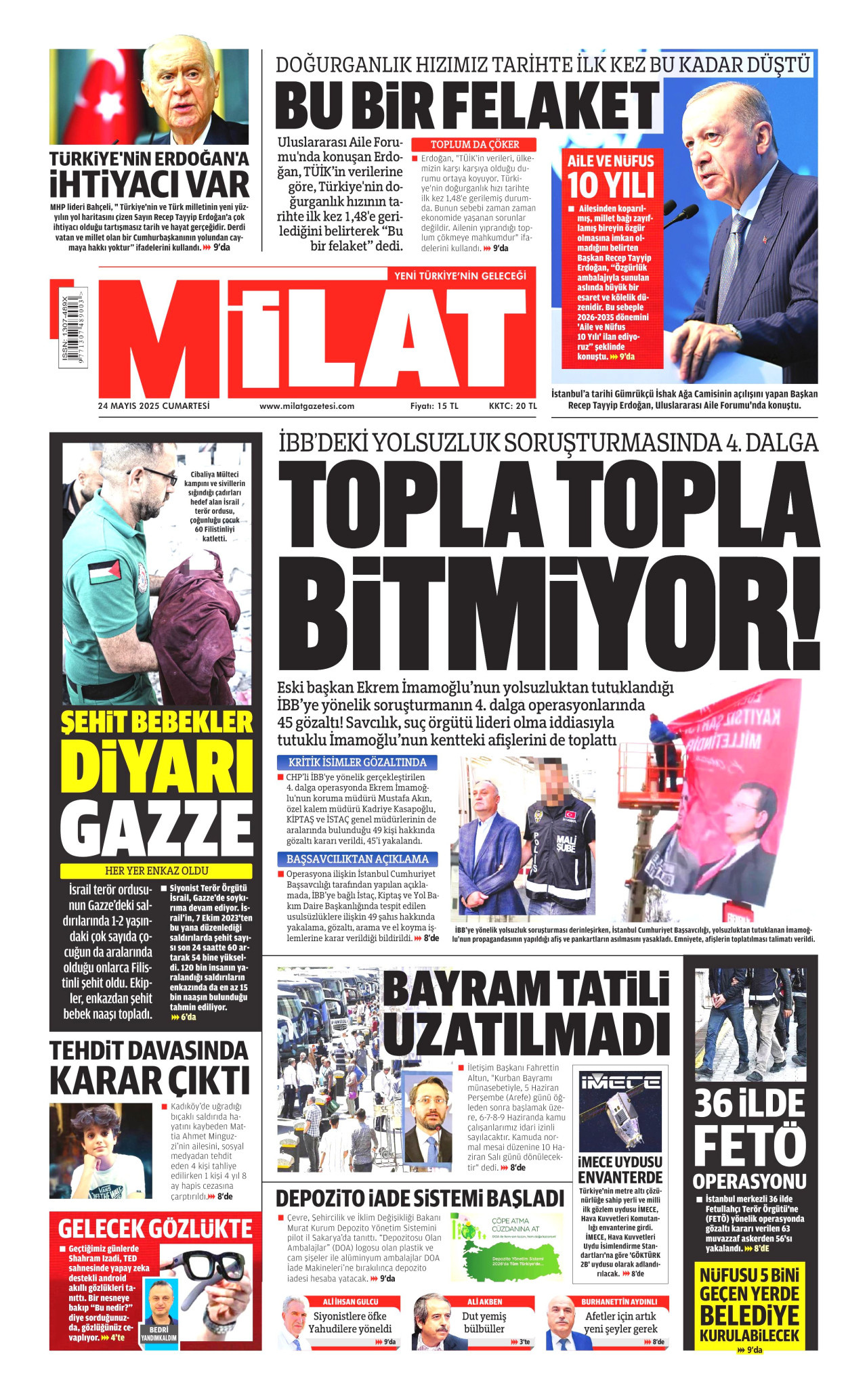 MİLAT gazetesinin 24 Mayıs 2025 tarihli birinci sayfası
