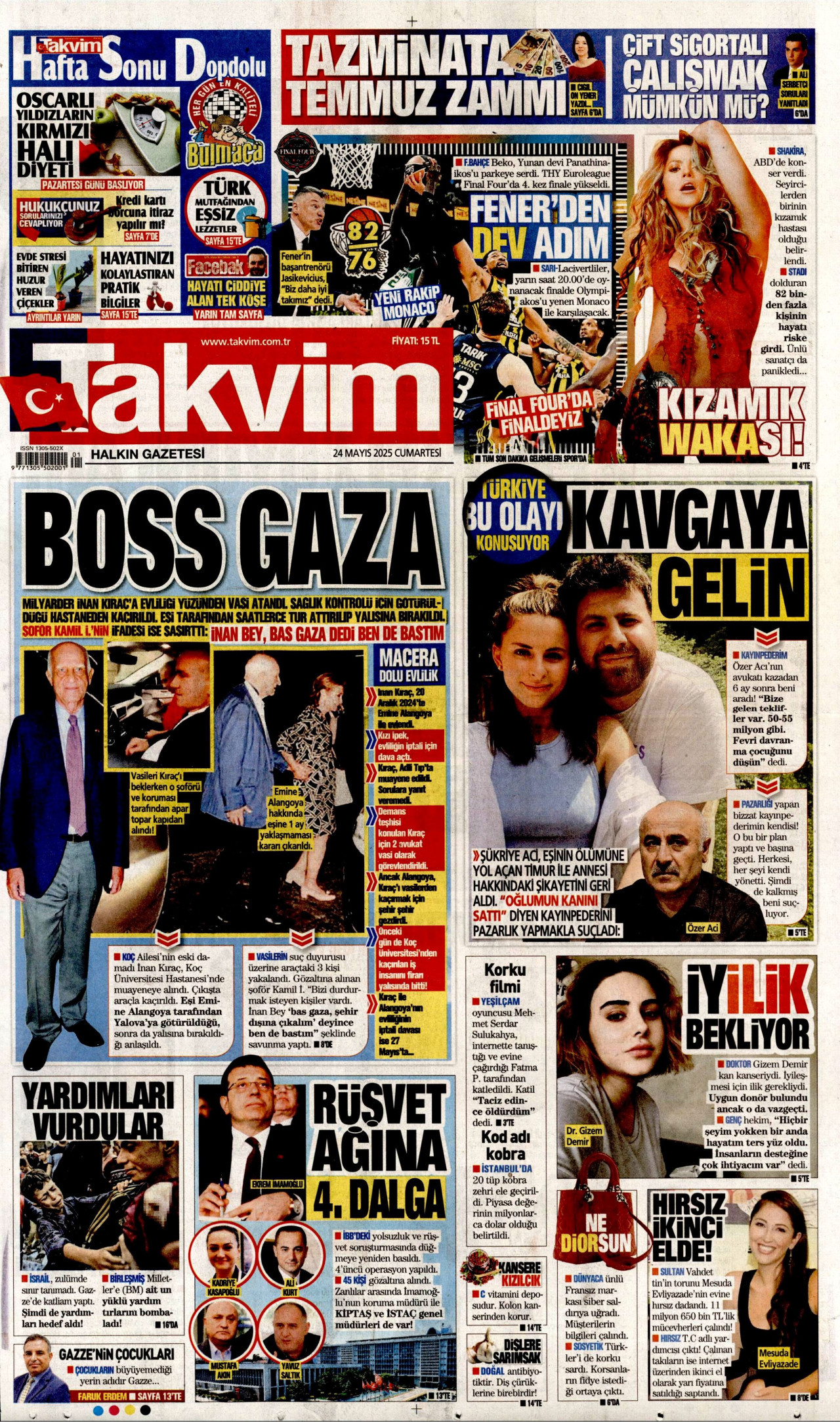 TAKVİM gazetesinin 24 Mayıs 2025 tarihli birinci sayfası