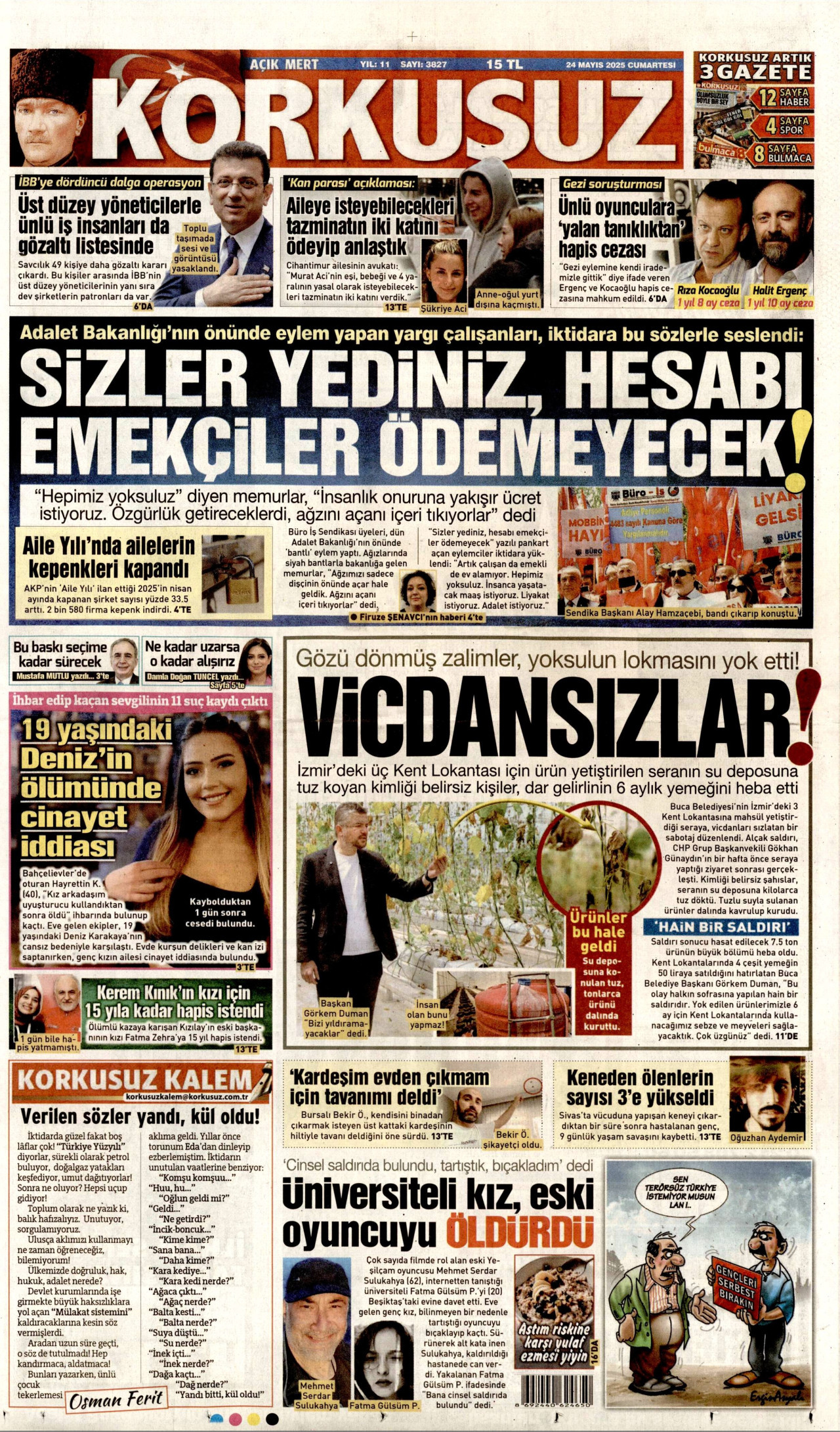 KORKUSUZ gazetesinin 24 Mayıs 2025 tarihli birinci sayfası