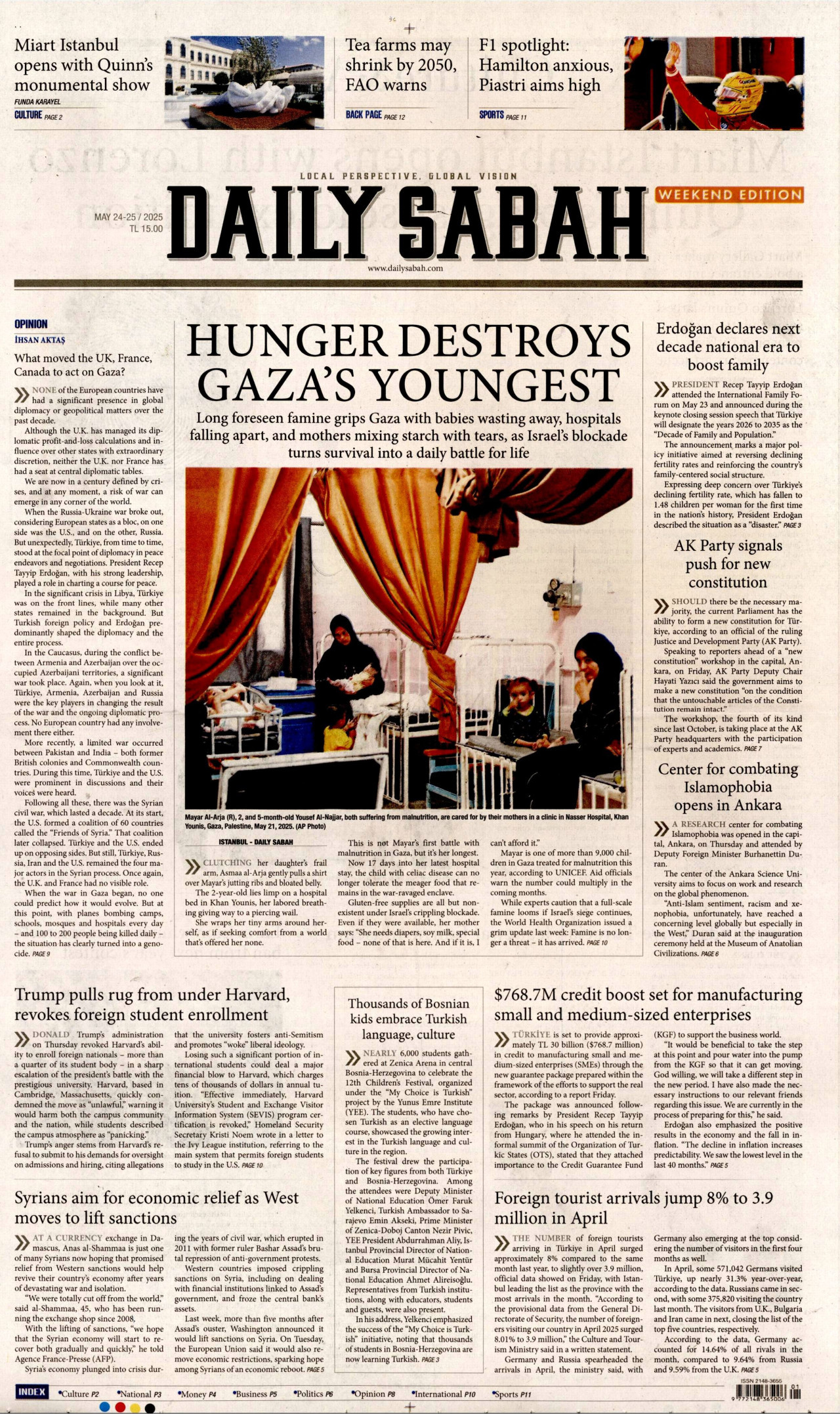 DAİLY SABAH gazetesinin 24 Mayıs 2025 tarihli birinci sayfası