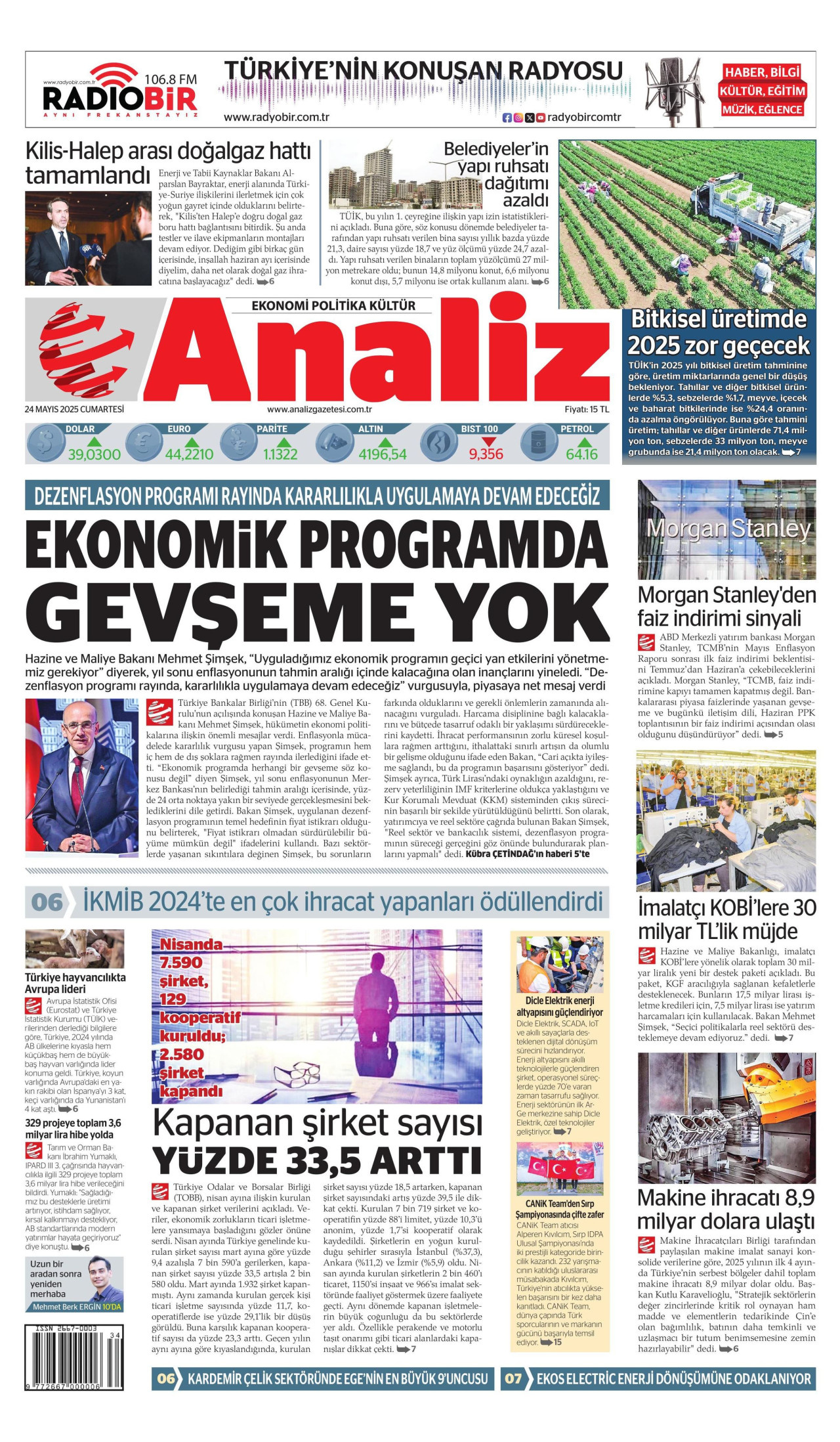 ANALİZ gazetesinin 24 Mayıs 2025 tarihli birinci sayfası