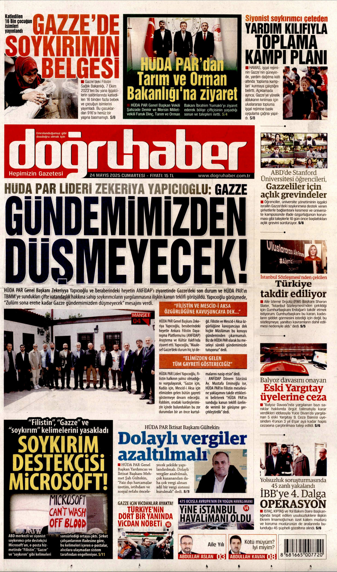 DOĞRU HABER gazetesinin 24 Mayıs 2025 tarihli birinci sayfası
