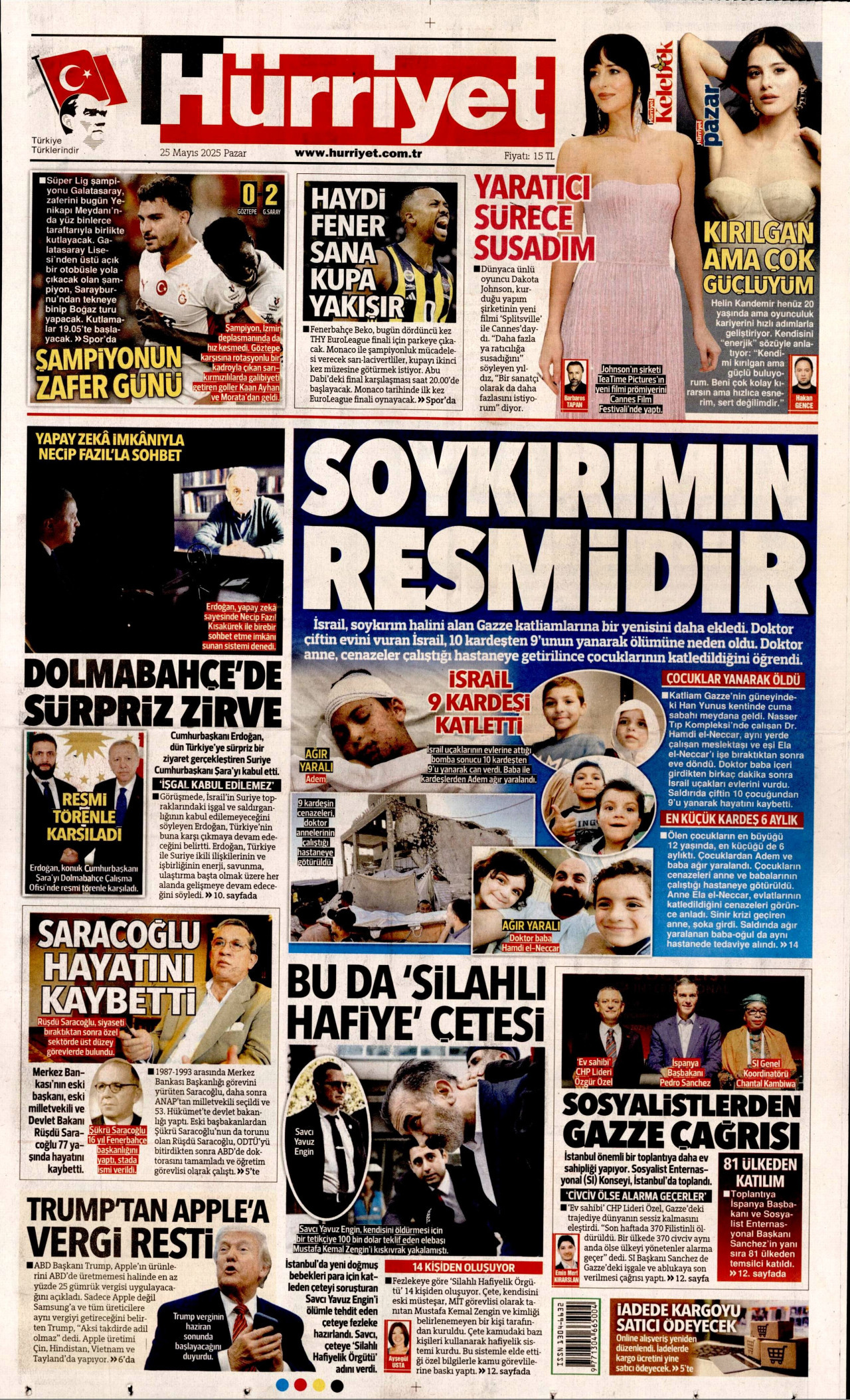 HÜRRİYET gazetesinin 25 Mayıs 2025 tarihli birinci sayfası