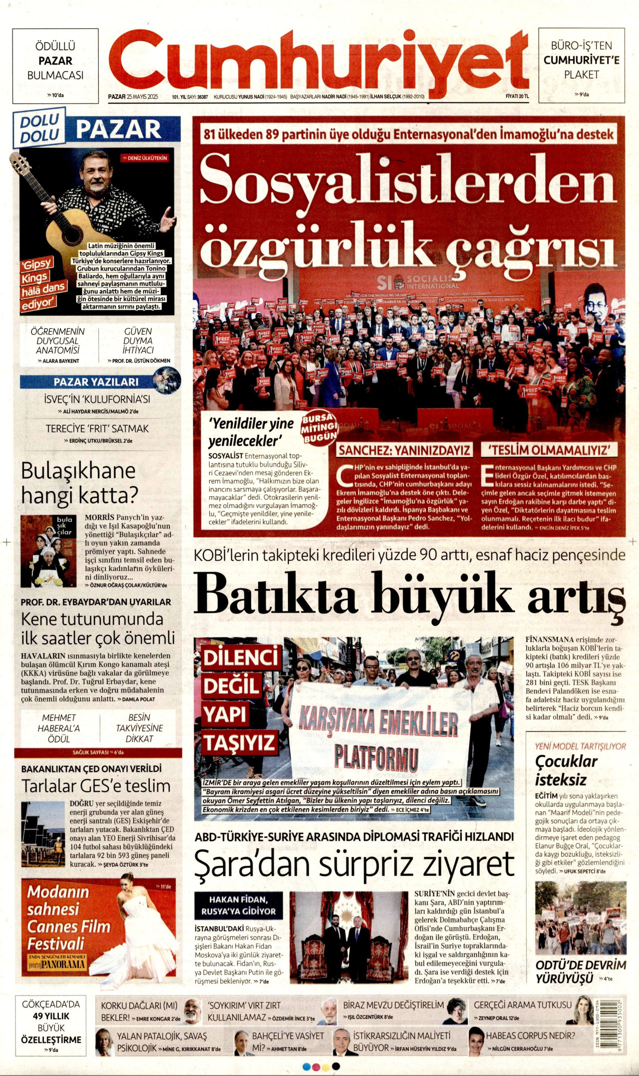 CUMHURİYET gazetesinin 25 Mayıs 2025 tarihli birinci sayfası