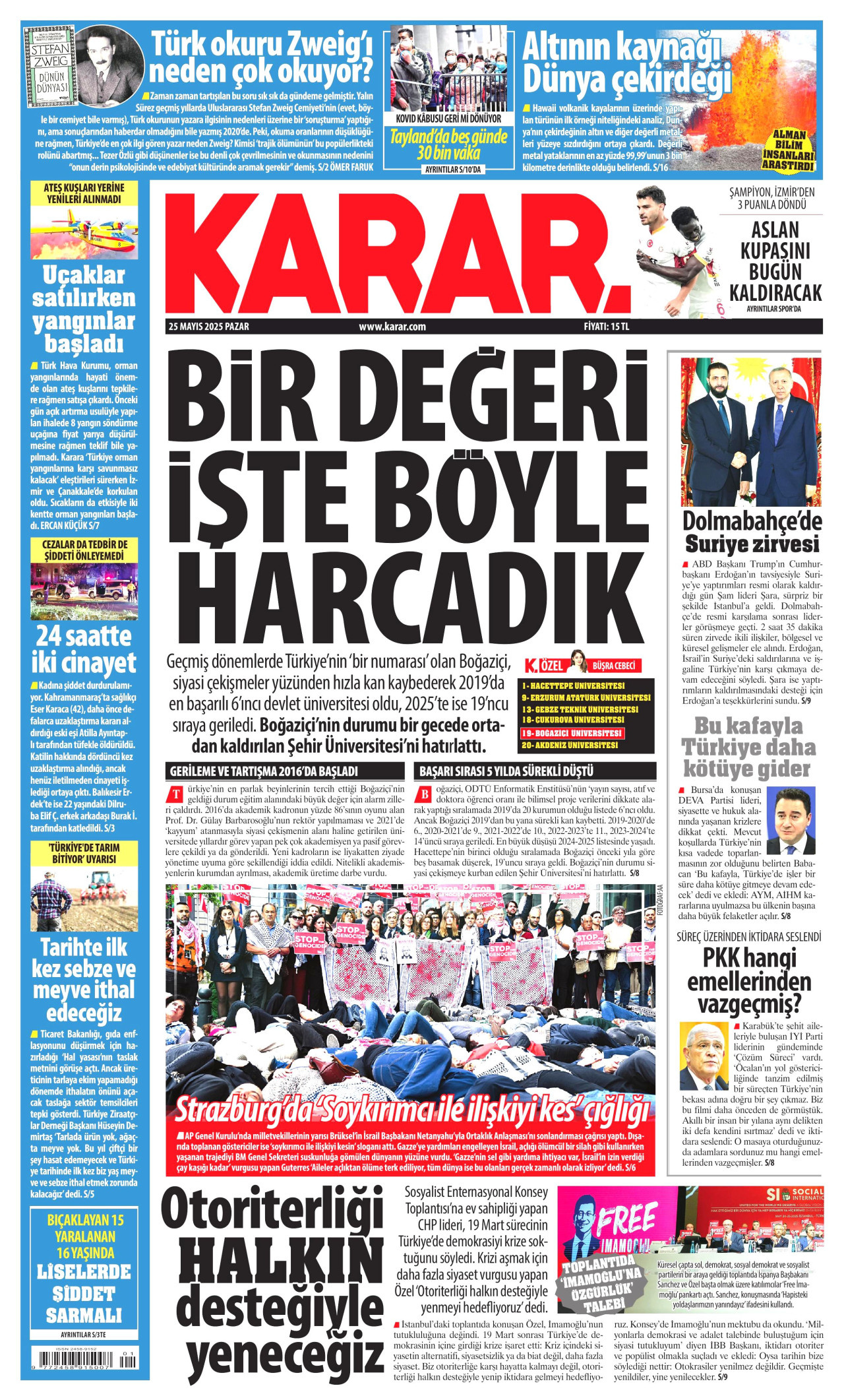 KARAR gazetesinin 25 Mayıs 2025 tarihli birinci sayfası