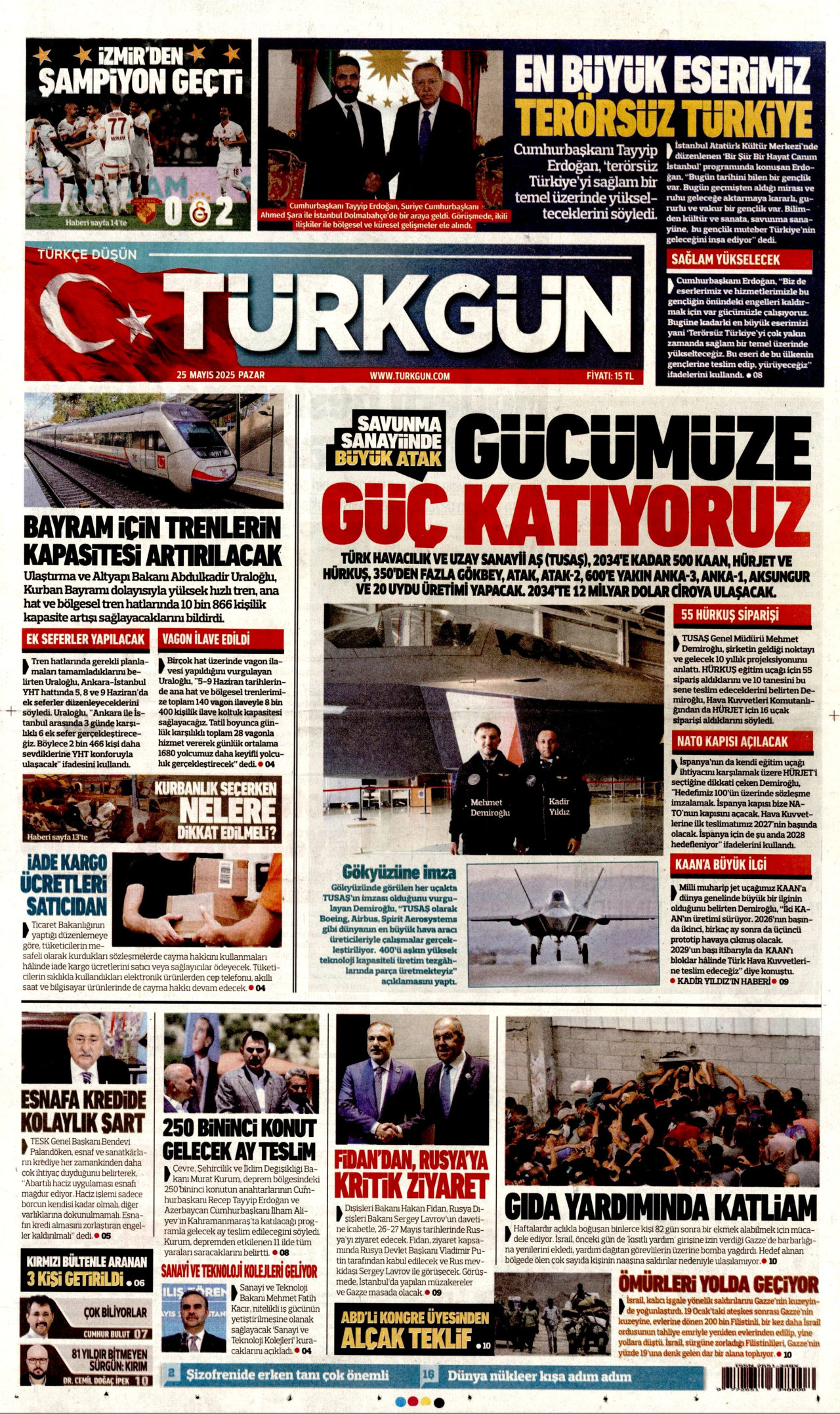 TÜRKGÜN gazetesinin 25 Mayıs 2025 tarihli birinci sayfası
