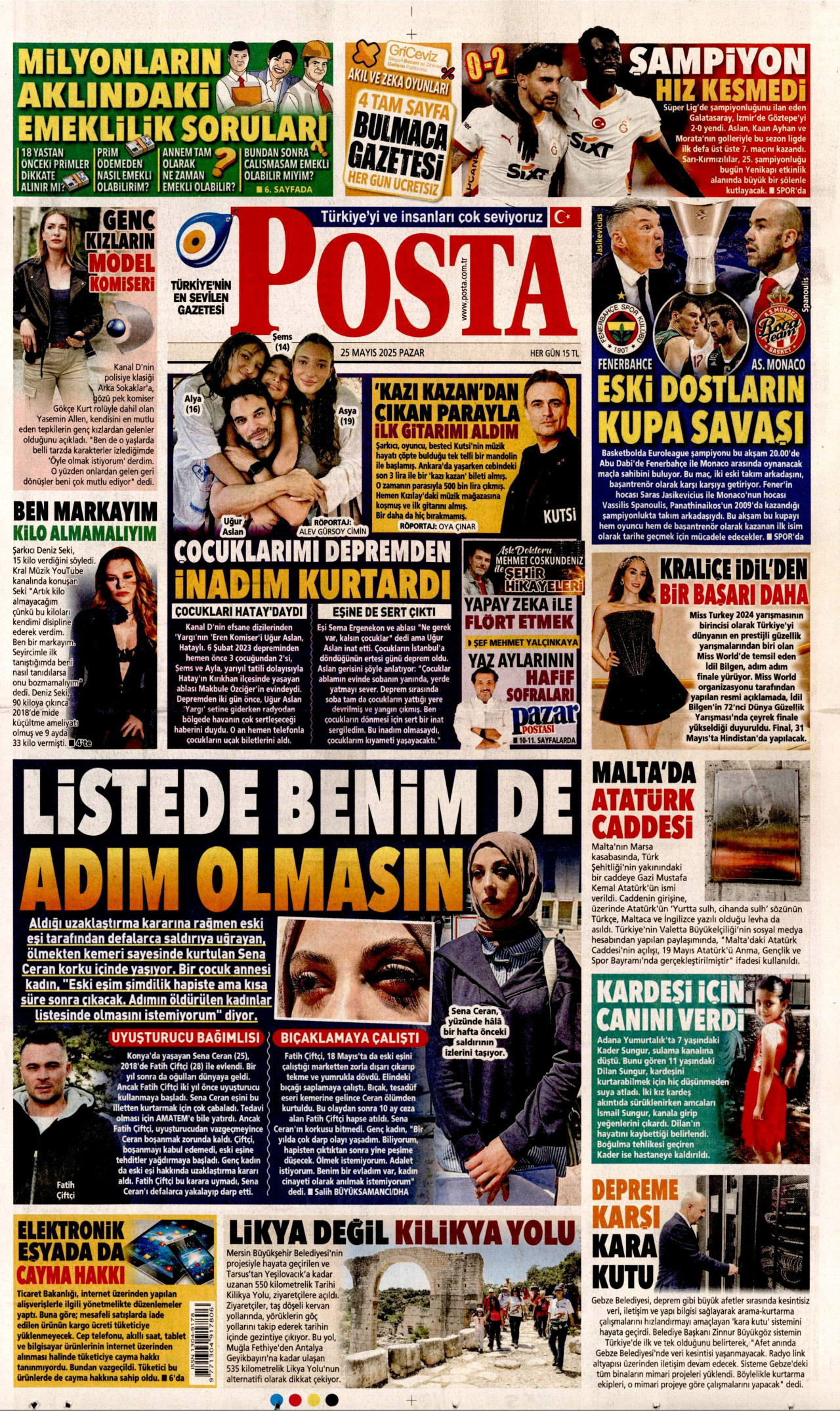 POSTA gazetesinin 25 Mayıs 2025 tarihli birinci sayfası