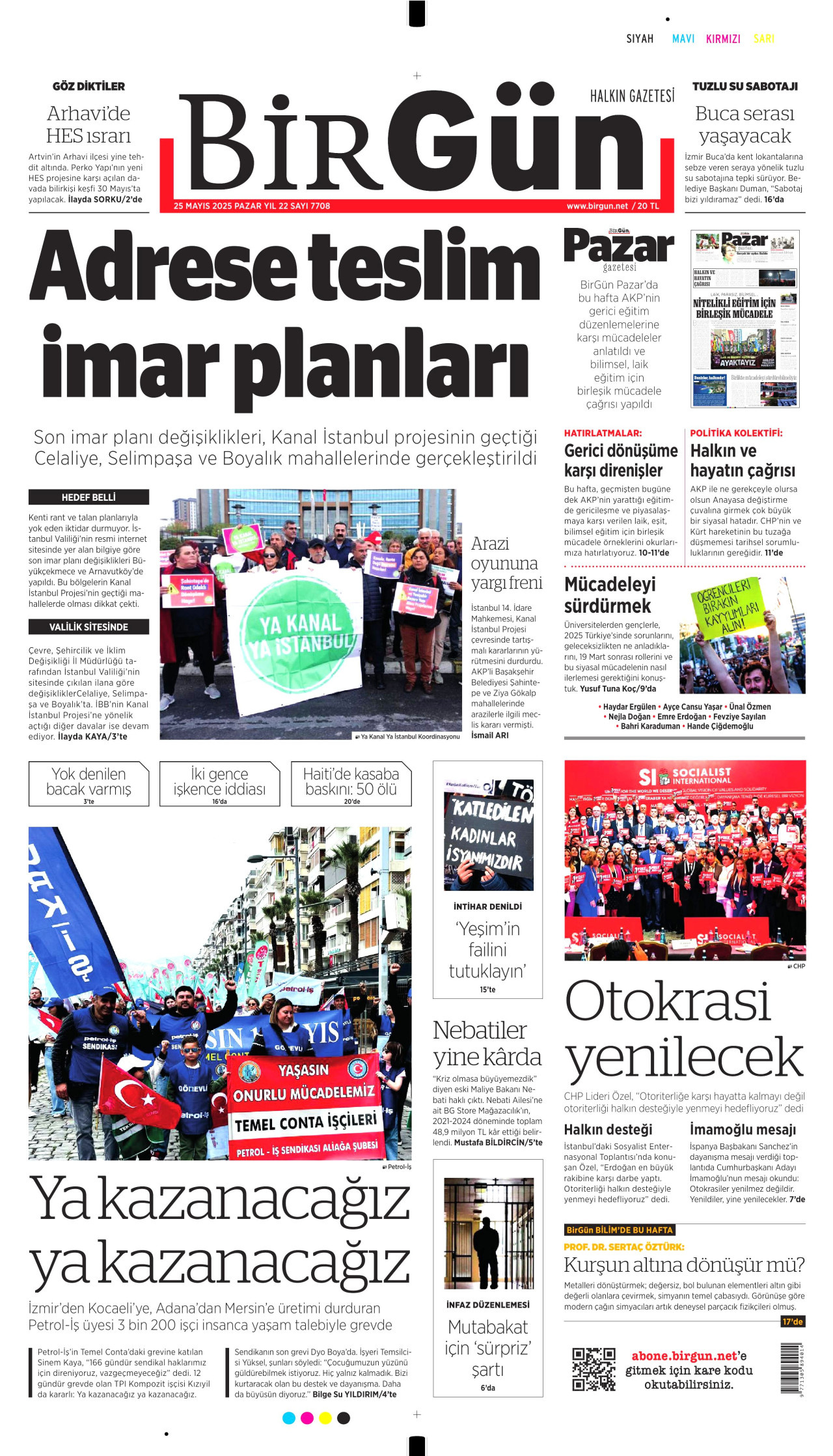 BİRGÜN gazetesinin 25 Mayıs 2025 tarihli birinci sayfası