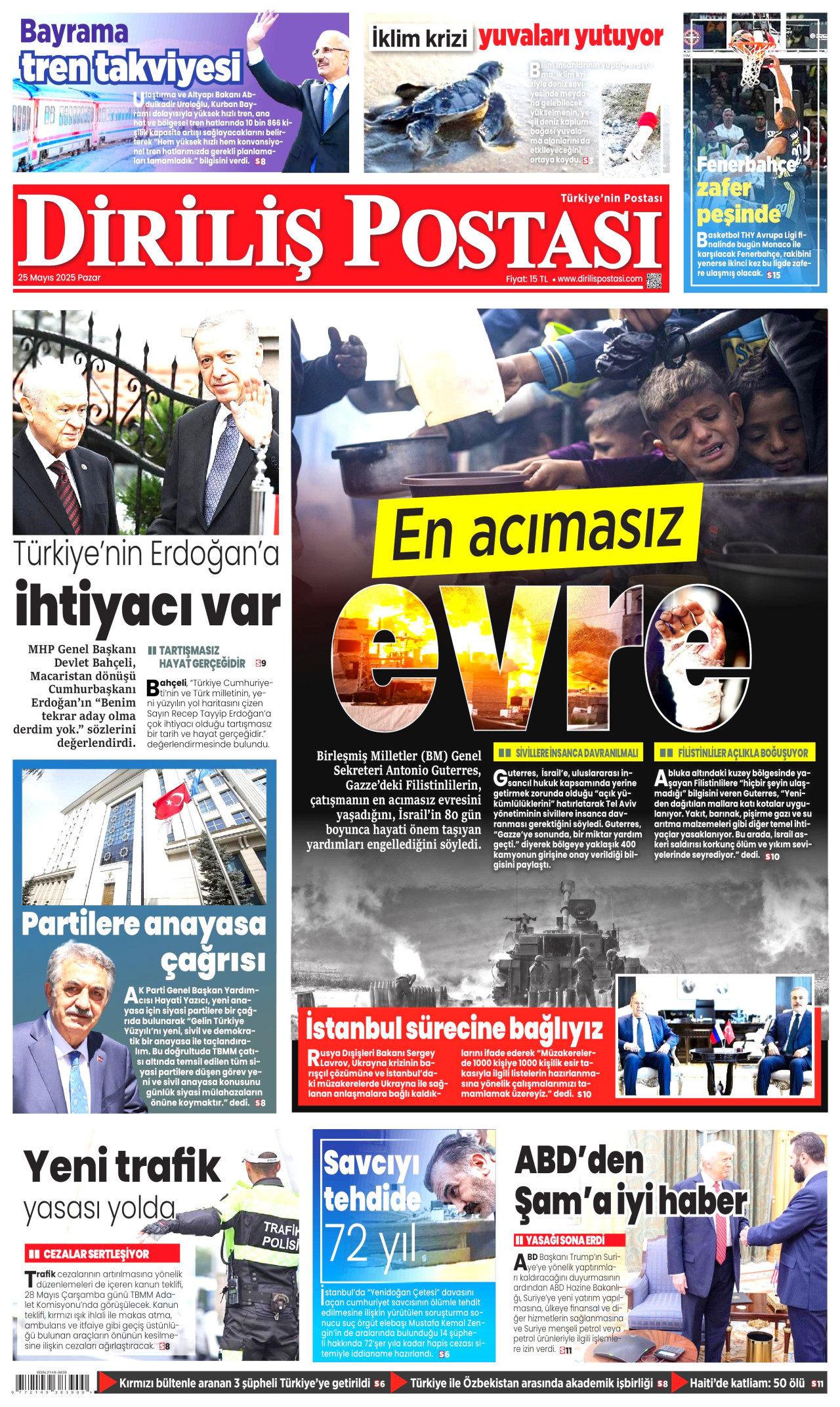 DİRİLİŞ POSTASI gazetesinin 25 Mayıs 2025 tarihli birinci sayfası