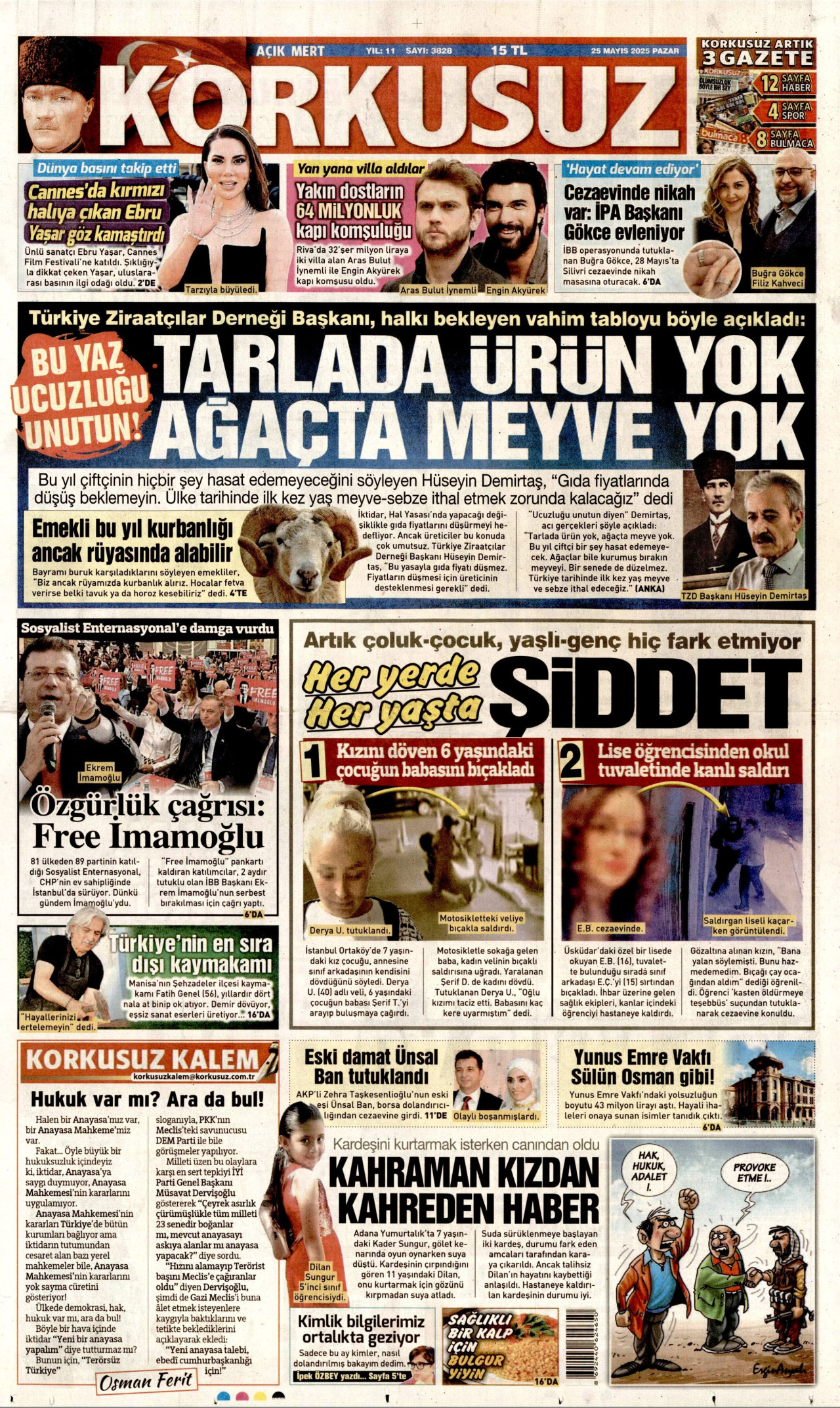 KORKUSUZ gazetesinin 25 Mayıs 2025 tarihli birinci sayfası