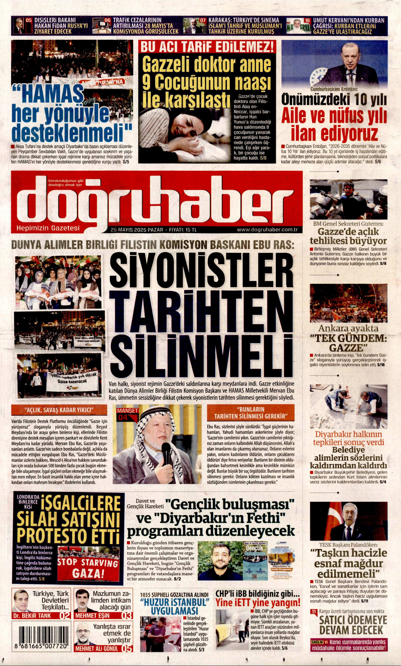 DOĞRU HABER gazetesinin 25 Mayıs 2025 tarihli birinci sayfası