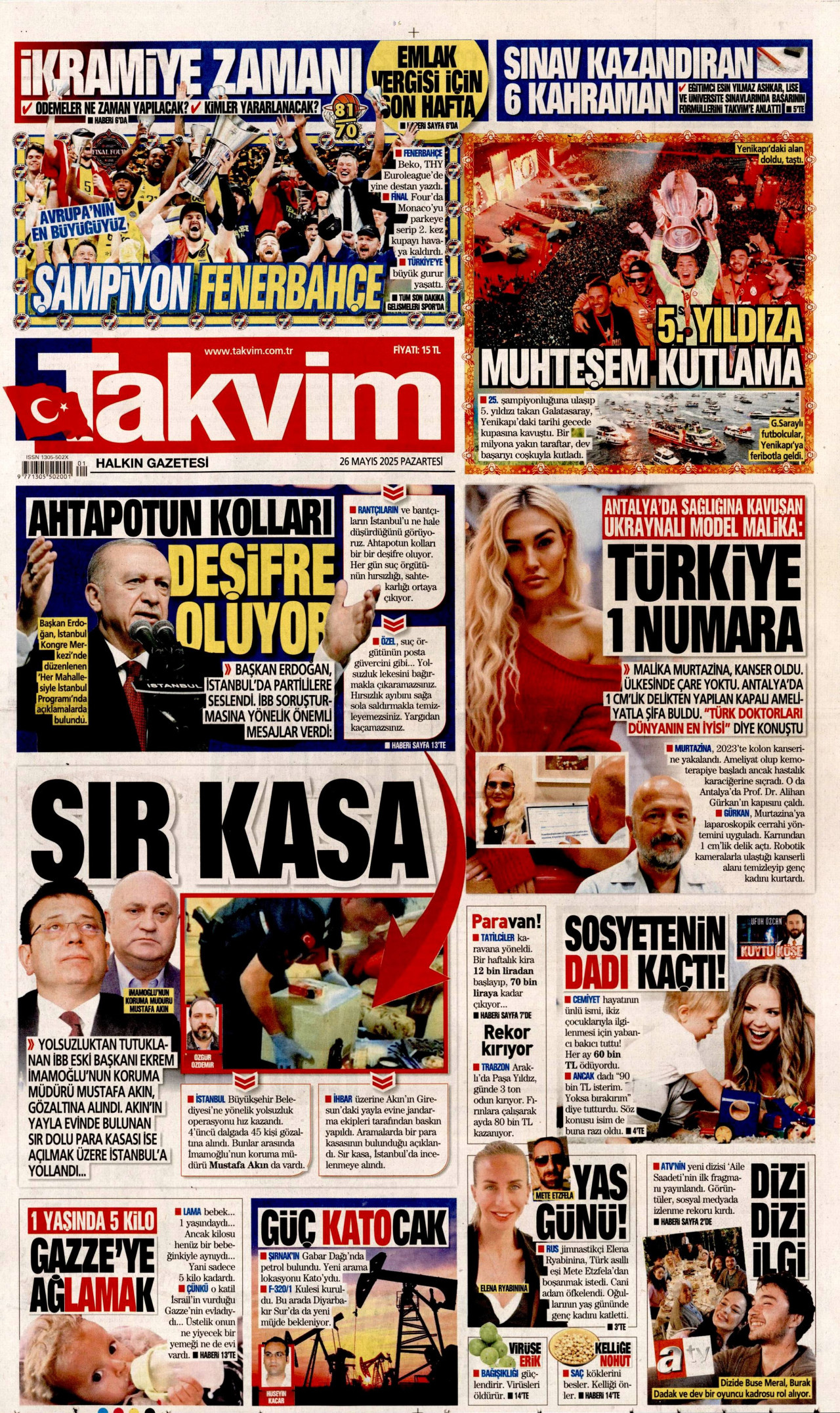 TAKVİM gazetesinin 26 Mayıs 2025 tarihli birinci sayfası