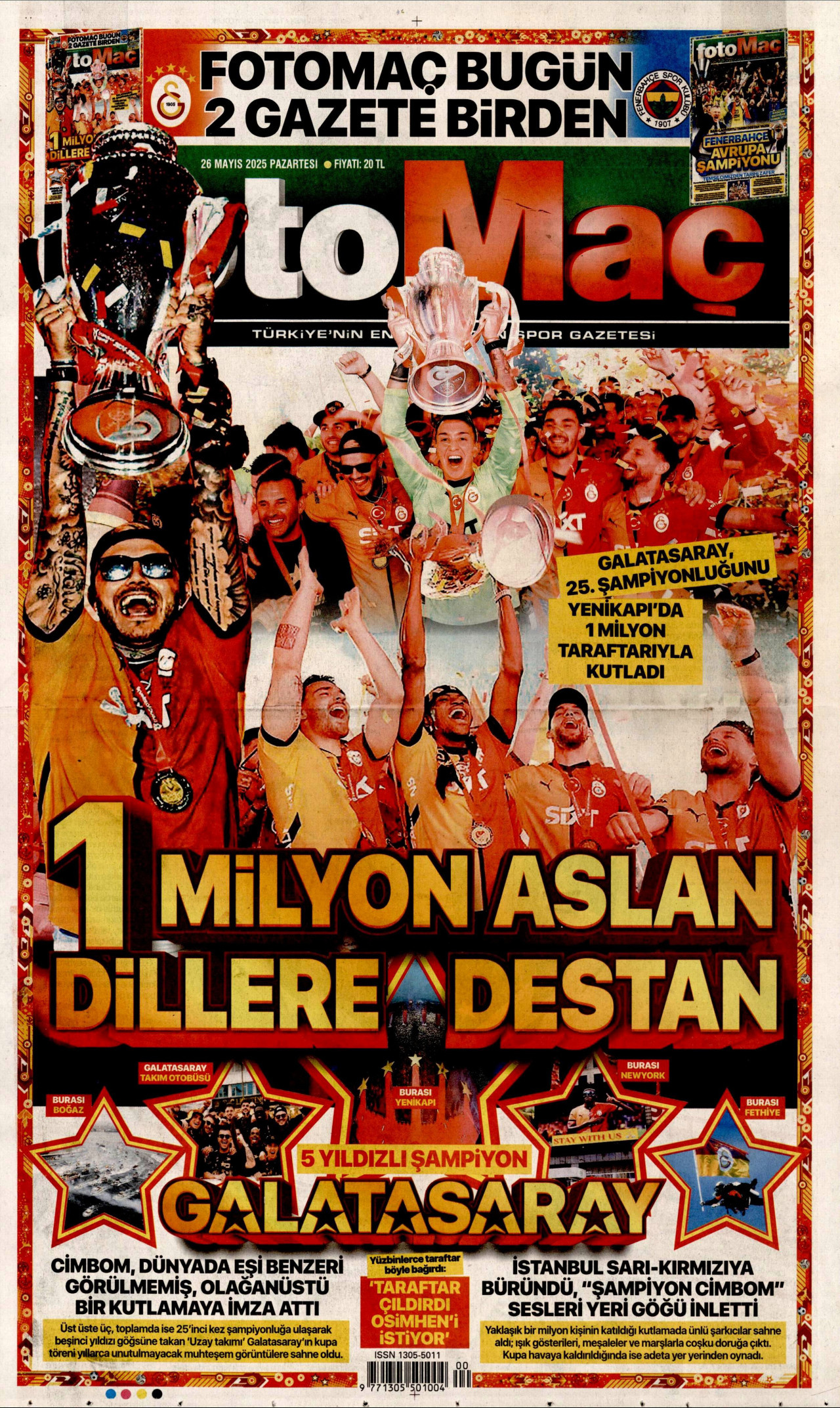FOTOMAÇ gazetesinin 26 Mayıs 2025 tarihli birinci sayfası