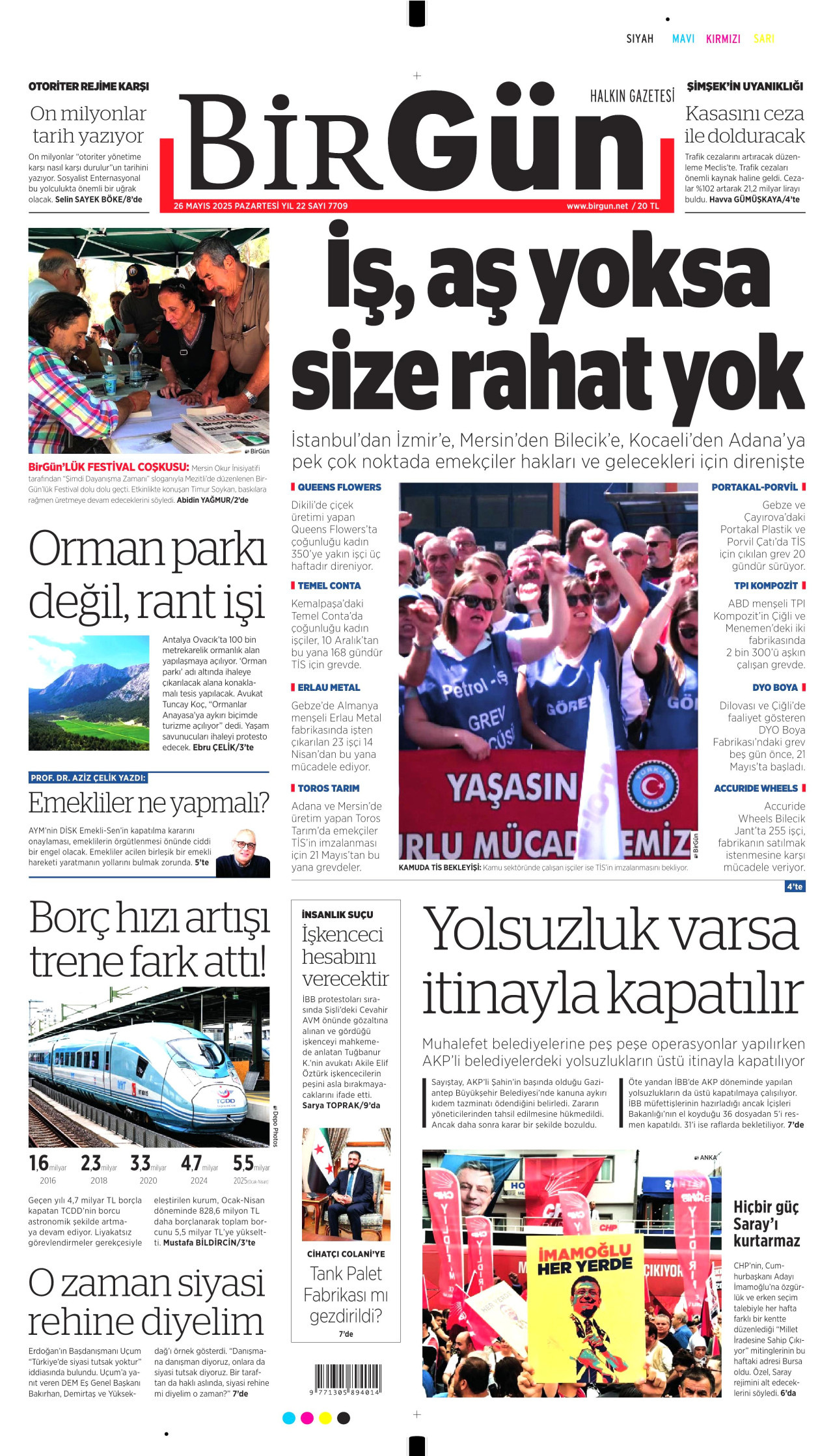 BİRGÜN gazetesinin 26 Mayıs 2025 tarihli birinci sayfası