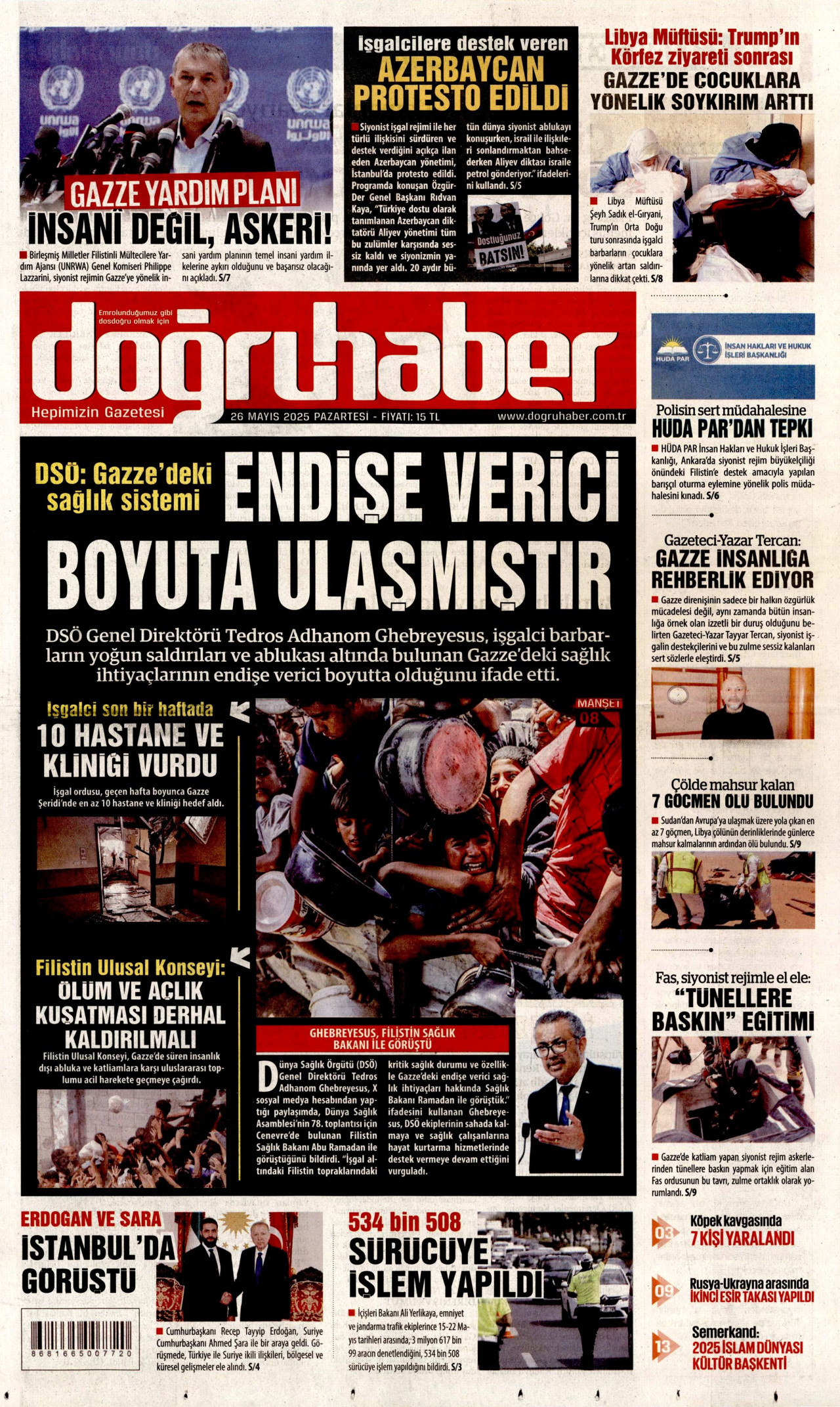 DOĞRU HABER gazetesinin 26 Mayıs 2025 tarihli birinci sayfası