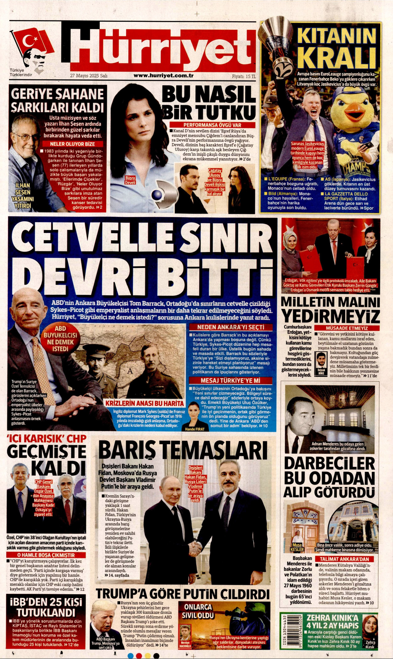 HÜRRİYET gazetesinin 27 Mayıs 2025 tarihli birinci sayfası