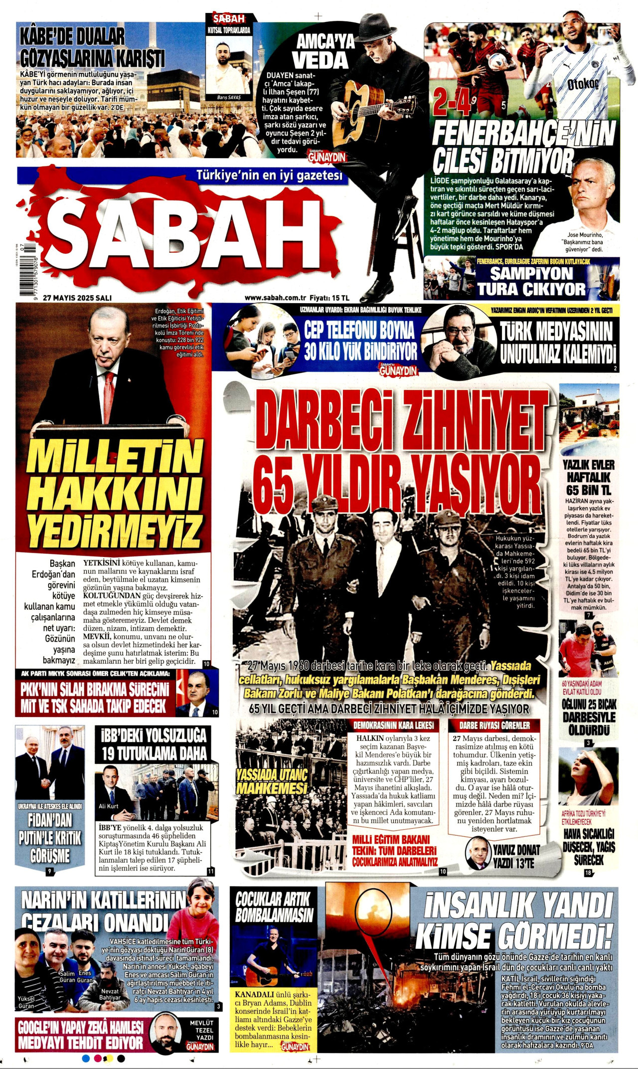 SABAH gazetesinin 27 Mayıs 2025 tarihli birinci sayfası
