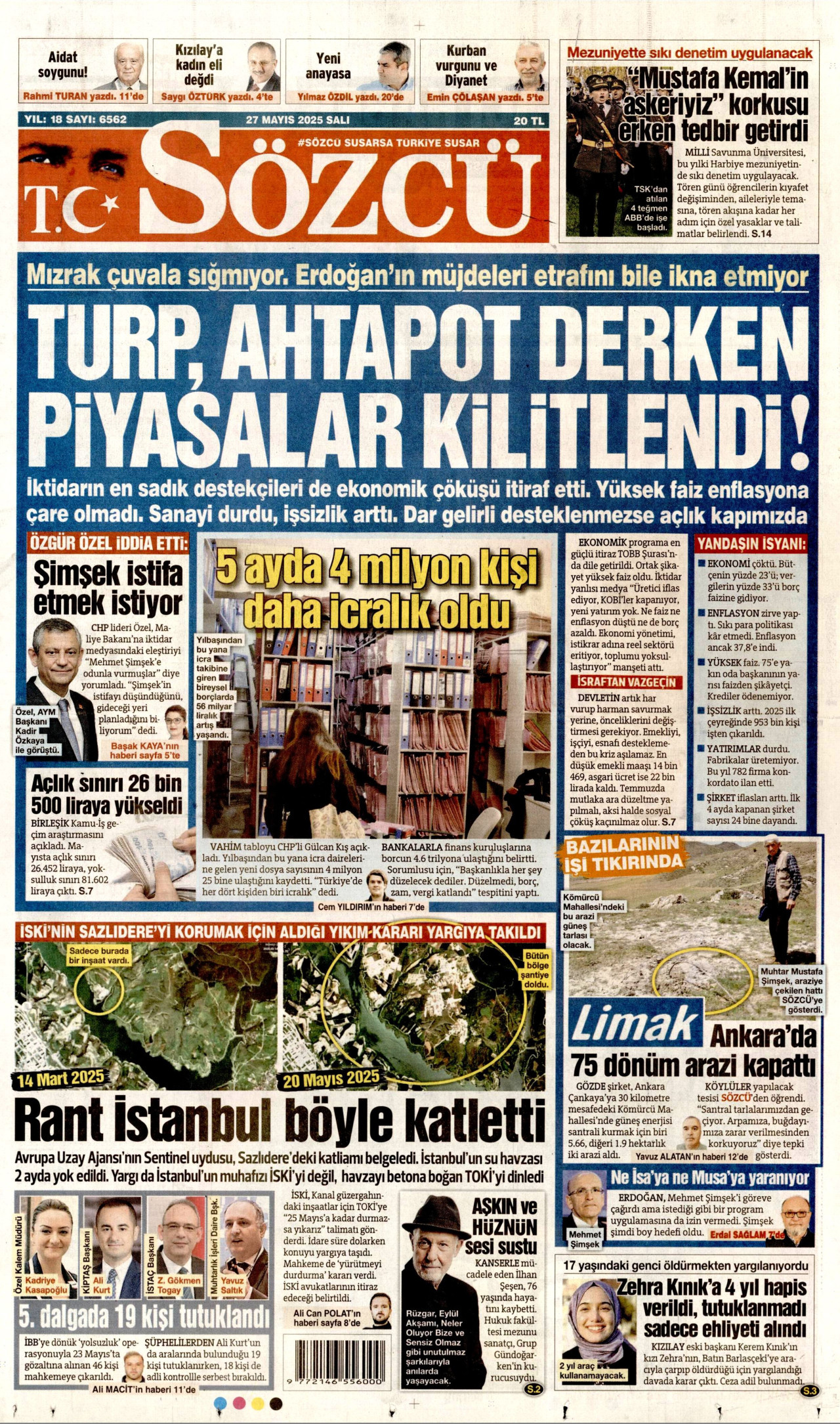 SÖZCÜ gazetesinin 27 Mayıs 2025 tarihli birinci sayfası