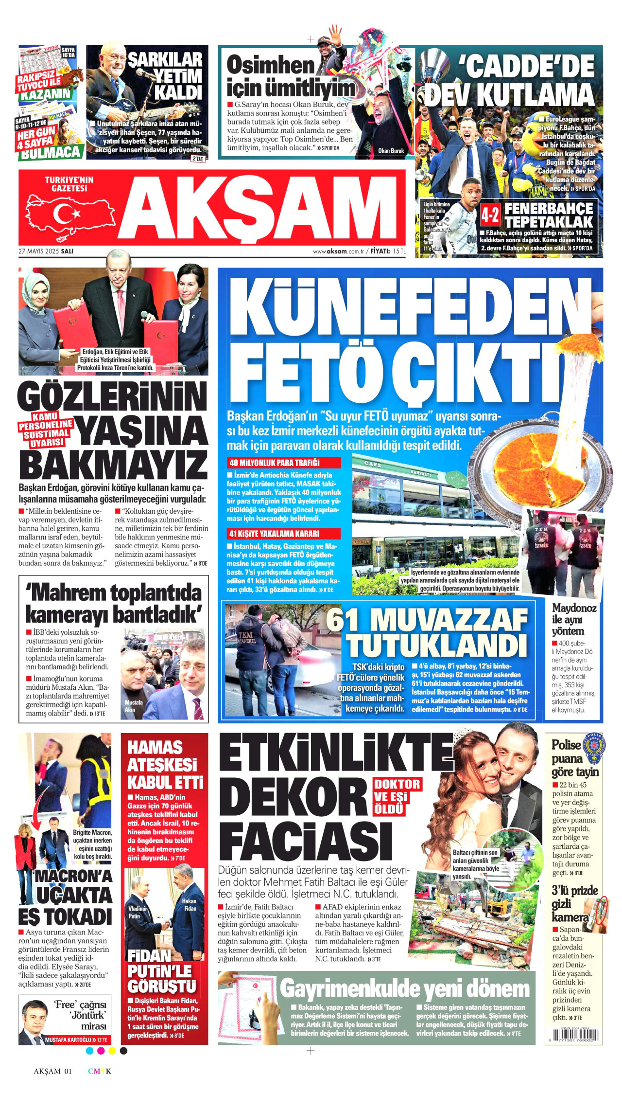 AKŞAM gazetesinin 27 Mayıs 2025 tarihli birinci sayfası