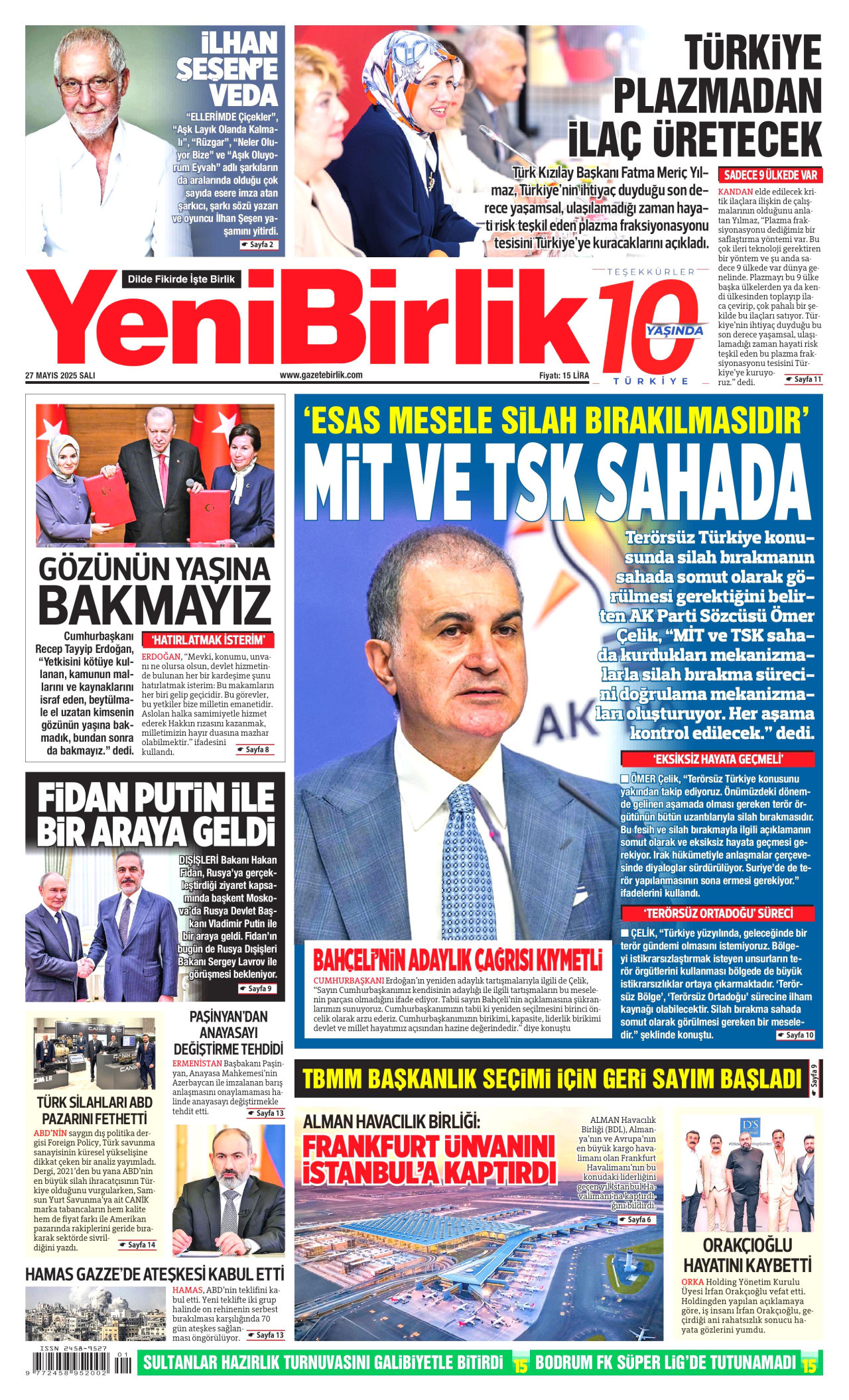 YENİBİRLİK gazetesinin 27 Mayıs 2025 tarihli birinci sayfası