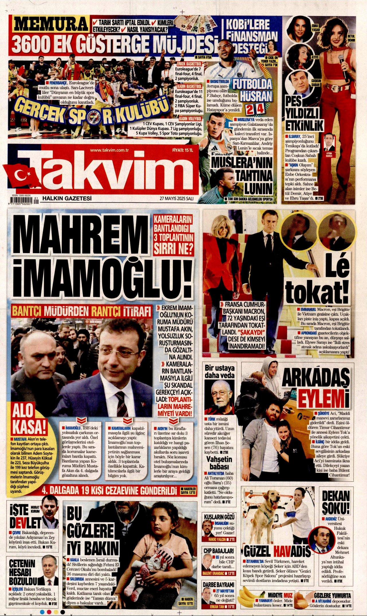 TAKVİM gazetesinin 27 Mayıs 2025 tarihli birinci sayfası