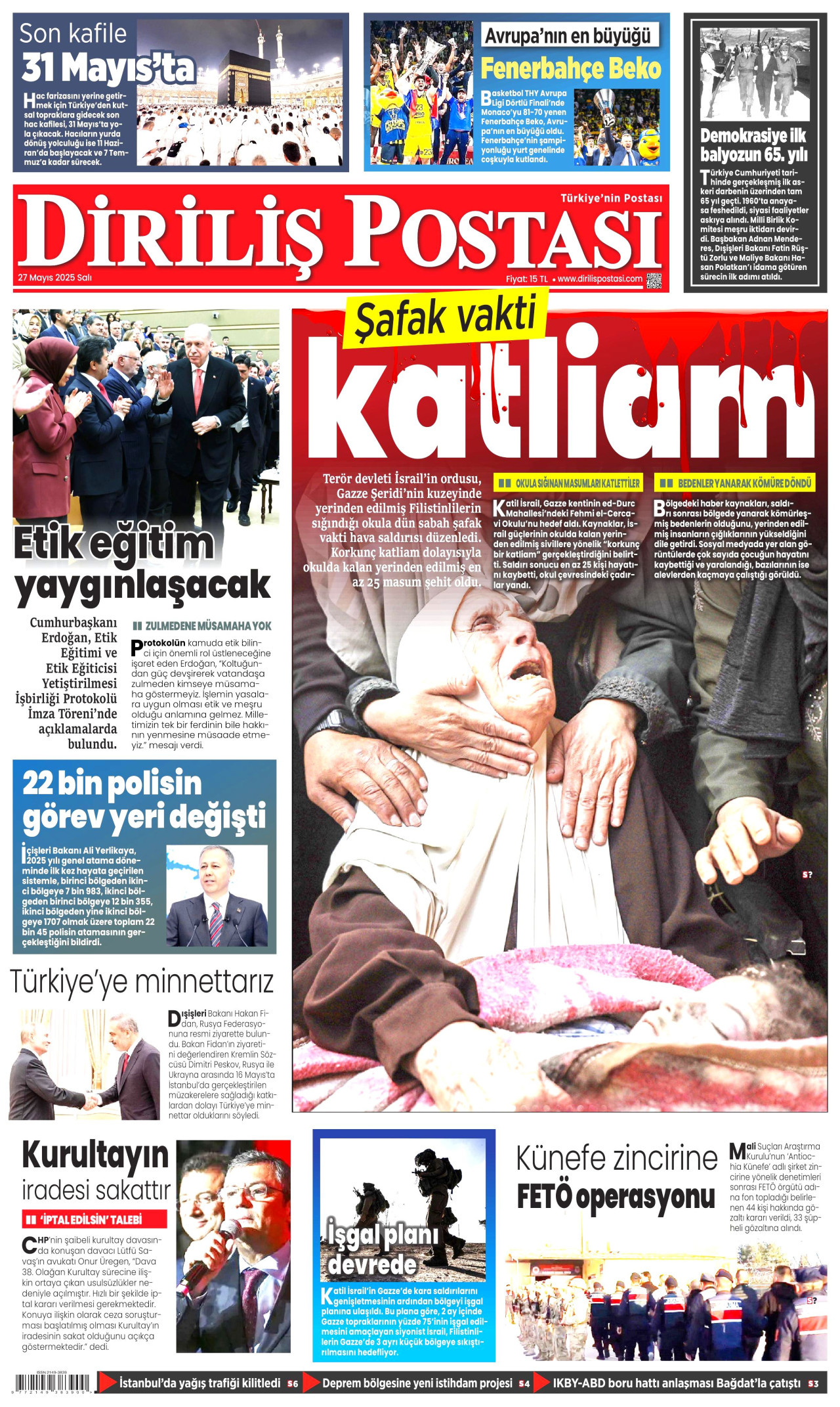 DİRİLİŞ POSTASI gazetesinin 27 Mayıs 2025 tarihli birinci sayfası