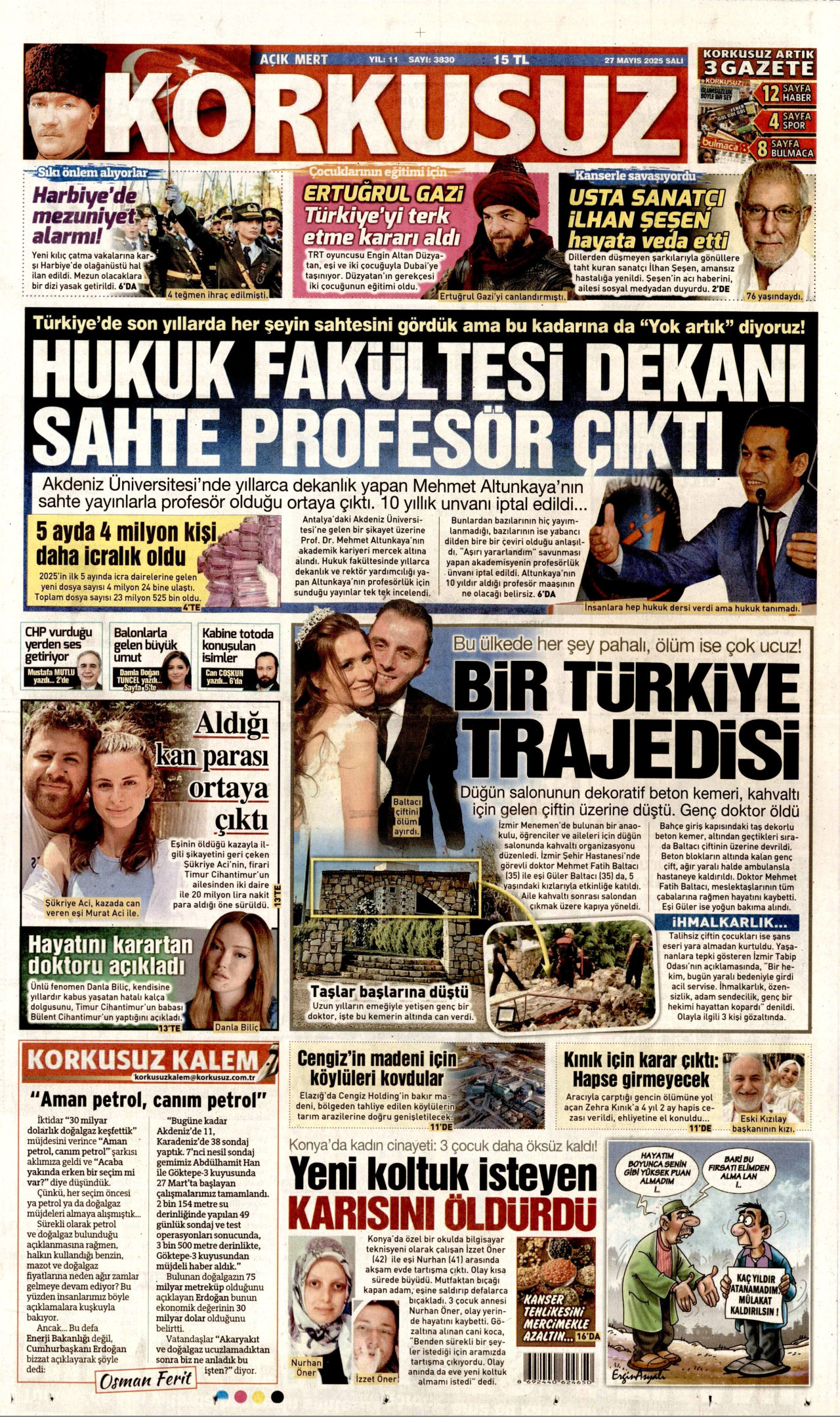 KORKUSUZ gazetesinin 27 Mayıs 2025 tarihli birinci sayfası