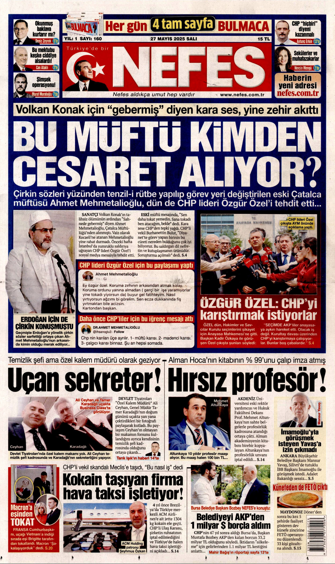 NEFES gazetesinin 27 Mayıs 2025 tarihli birinci sayfası