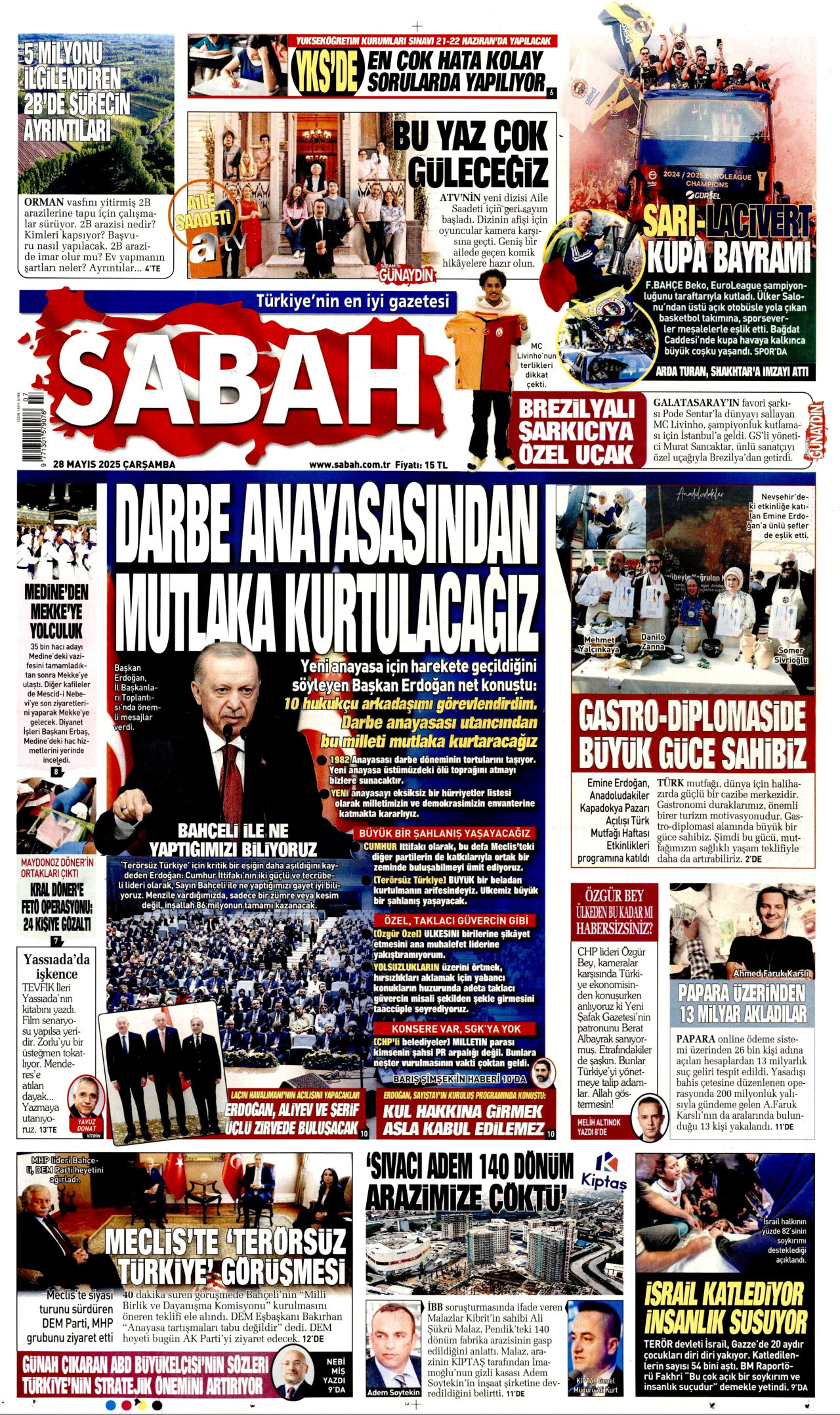 SABAH gazetesinin 28 Mayıs 2025 tarihli birinci sayfası