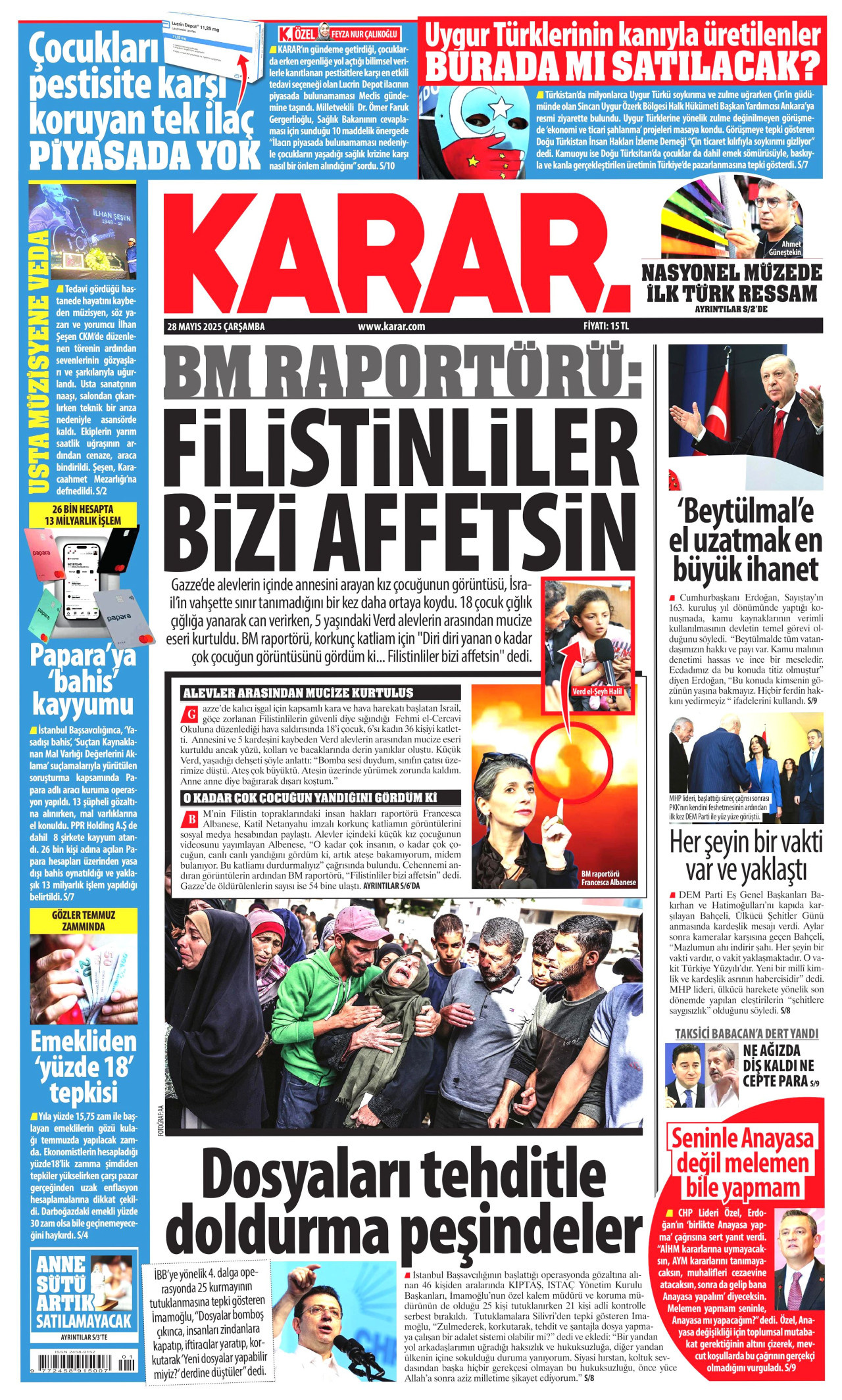KARAR gazetesinin 28 Mayıs 2025 tarihli birinci sayfası