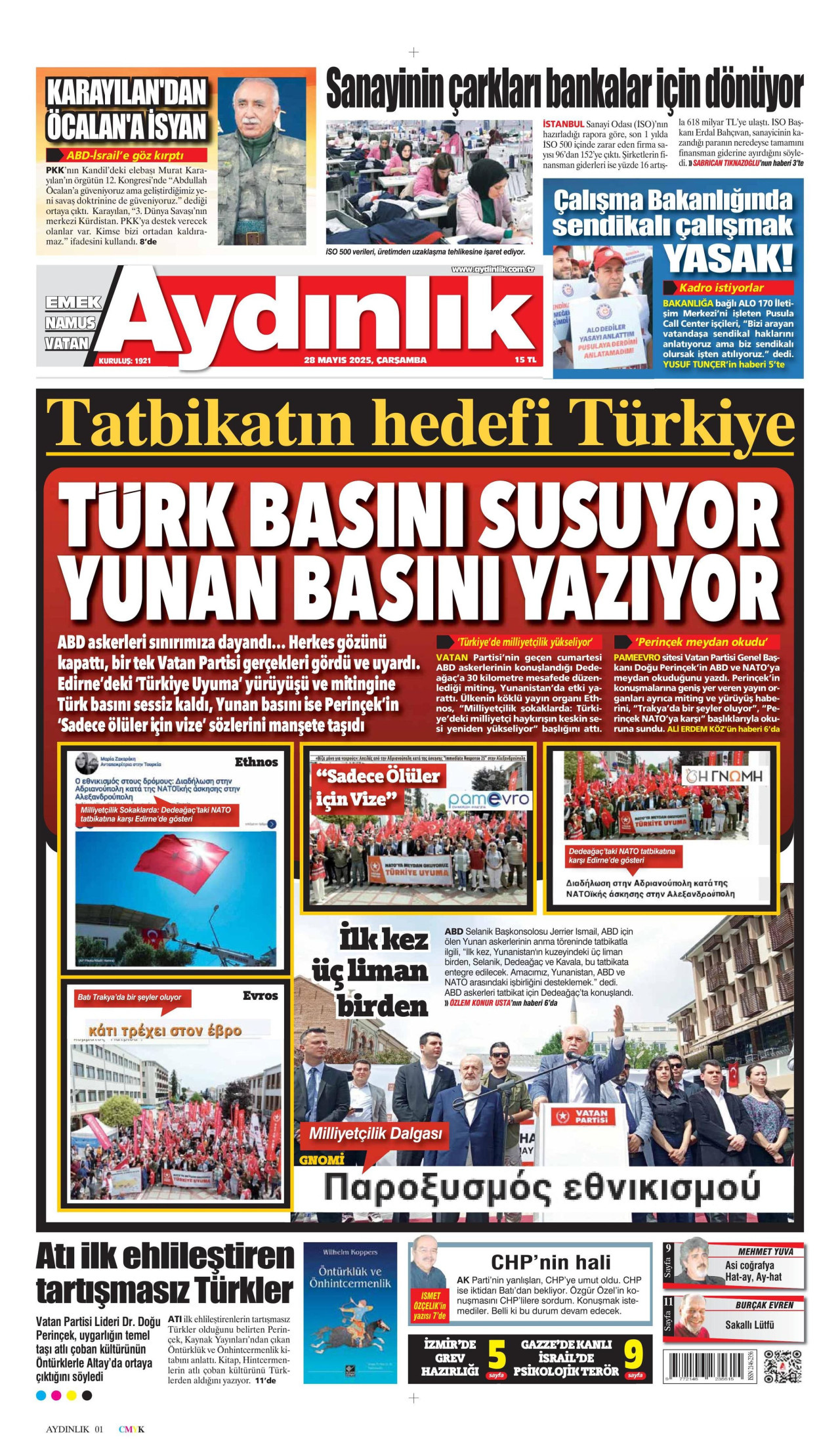 AYDINLIK GAZETESİ gazetesinin 28 Mayıs 2025 tarihli birinci sayfası