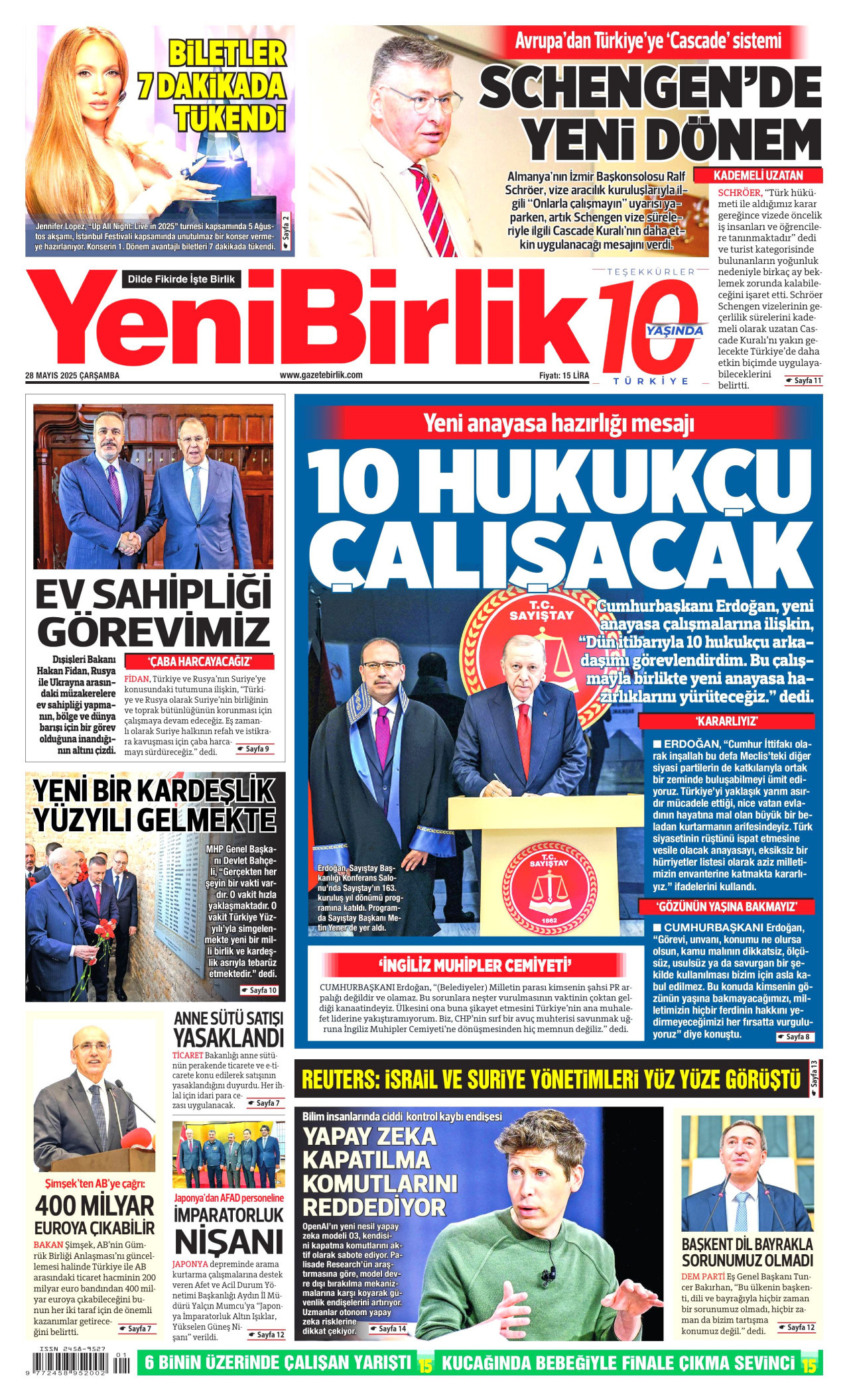 YENİBİRLİK gazetesinin 28 Mayıs 2025 tarihli birinci sayfası