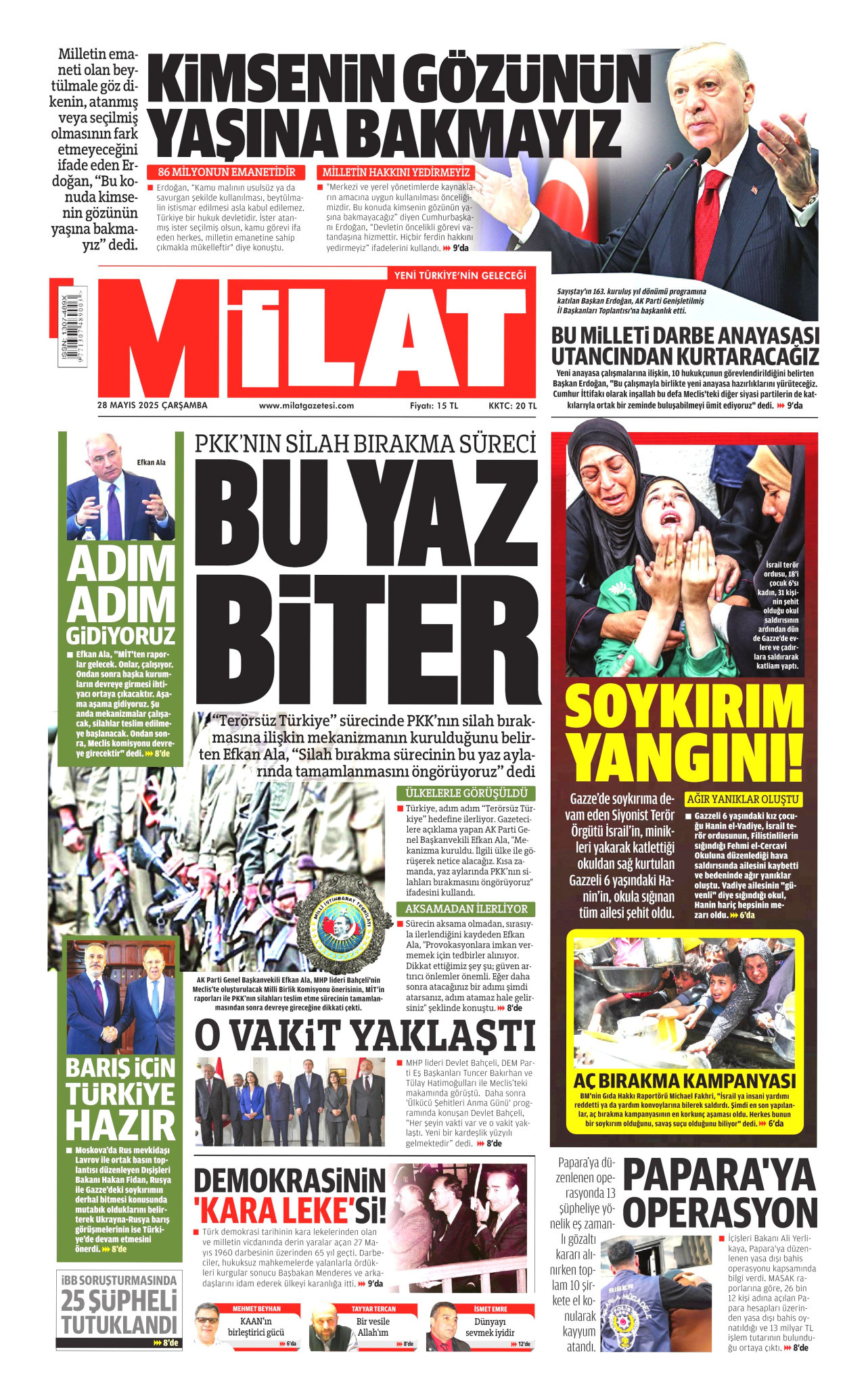 MİLAT gazetesinin 28 Mayıs 2025 tarihli birinci sayfası