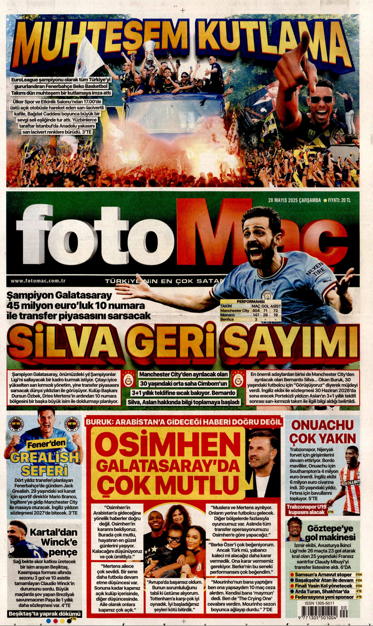 FOTOMAÇ gazetesinin 28 Mayıs 2025 tarihli birinci sayfası