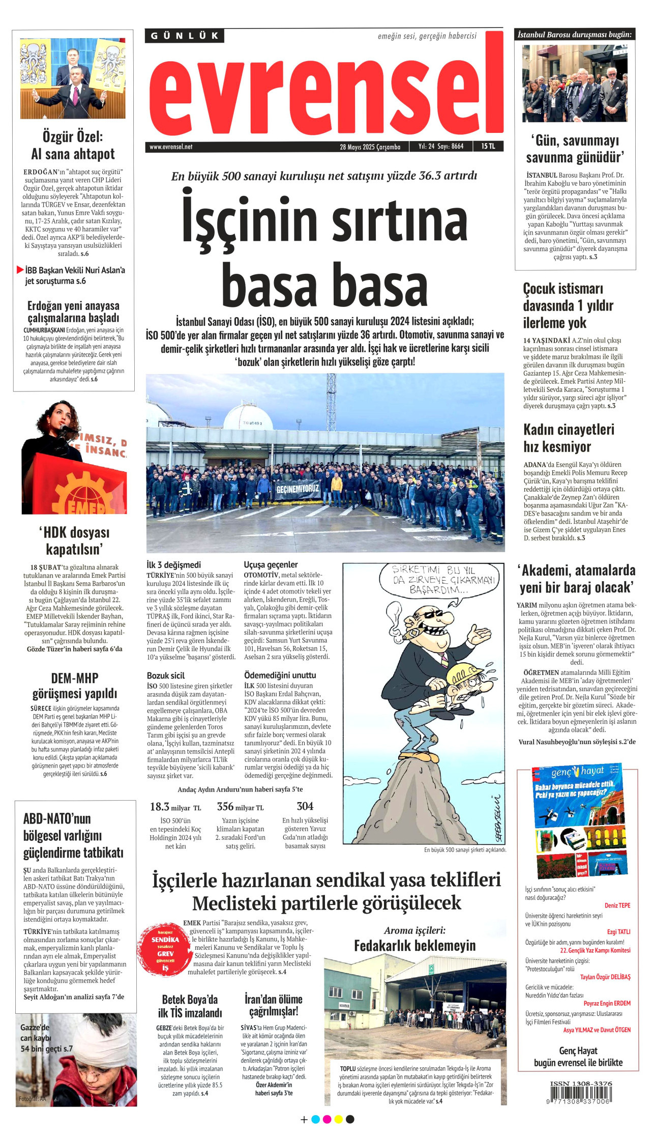 EVRENSEL gazetesinin 28 Mayıs 2025 tarihli birinci sayfası