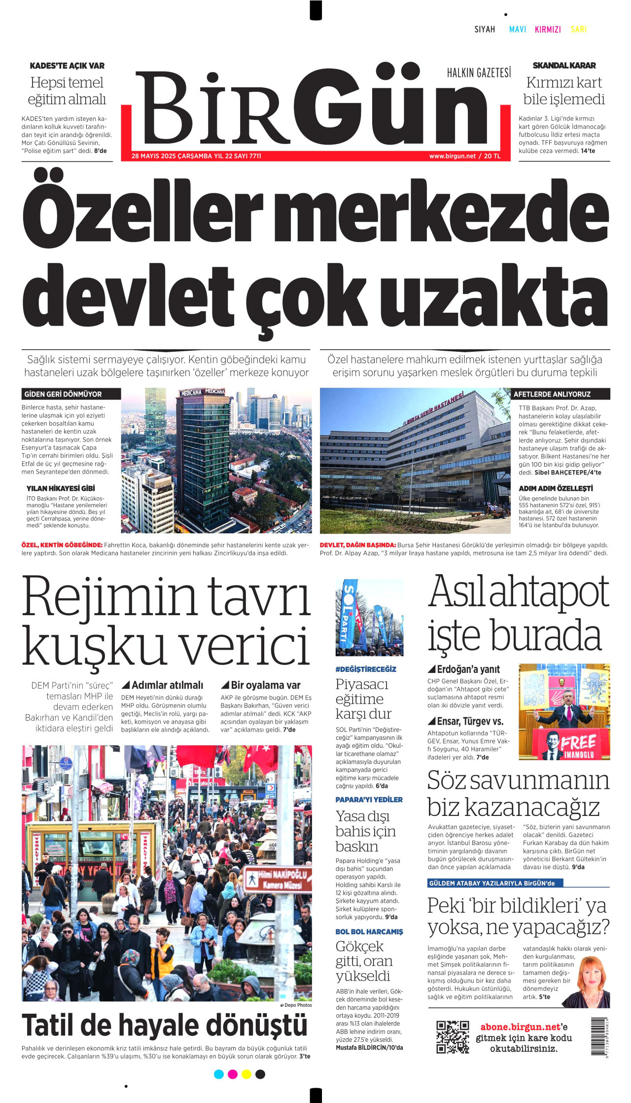 BİRGÜN gazetesinin 28 Mayıs 2025 tarihli birinci sayfası