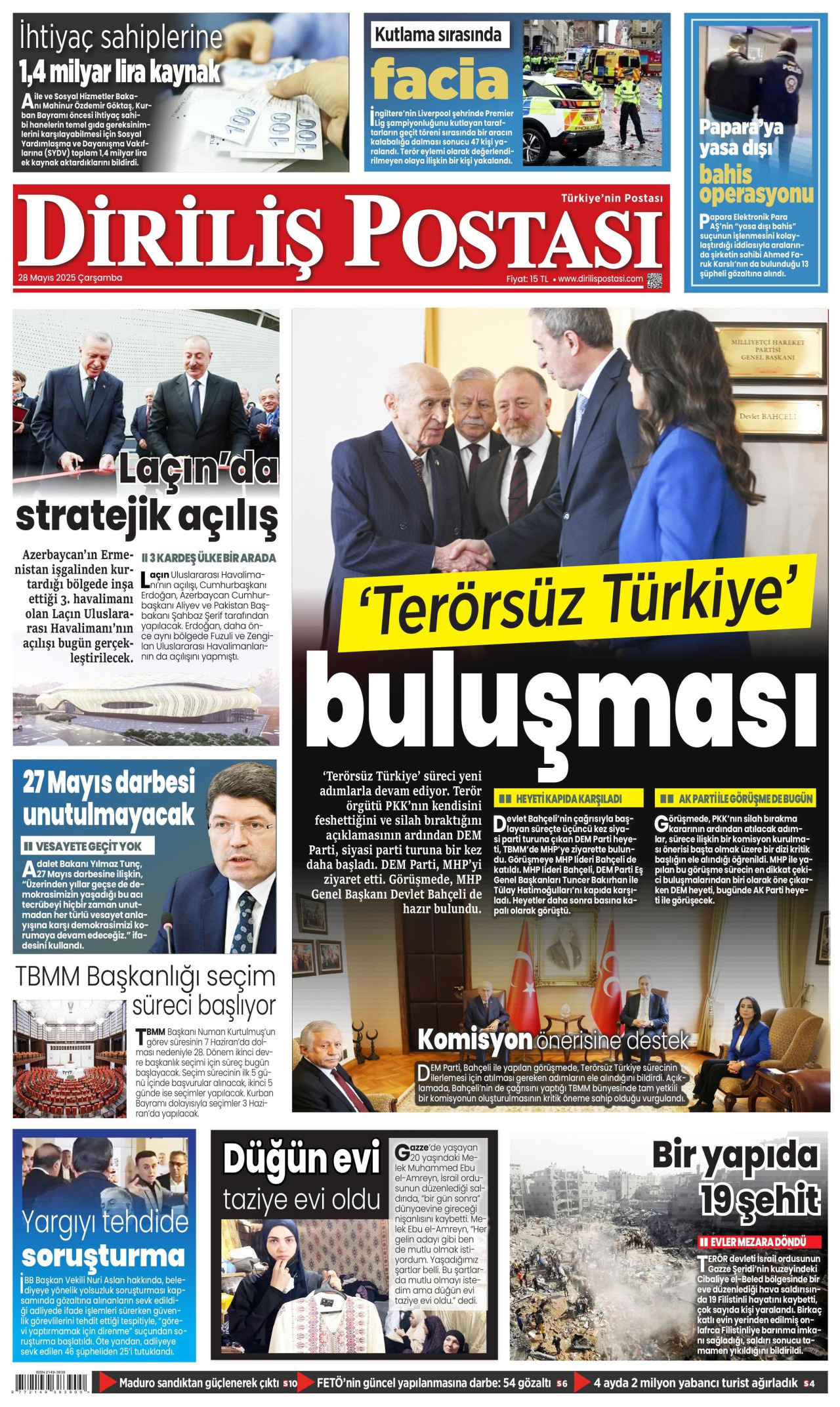 DİRİLİŞ POSTASI gazetesinin 28 Mayıs 2025 tarihli birinci sayfası