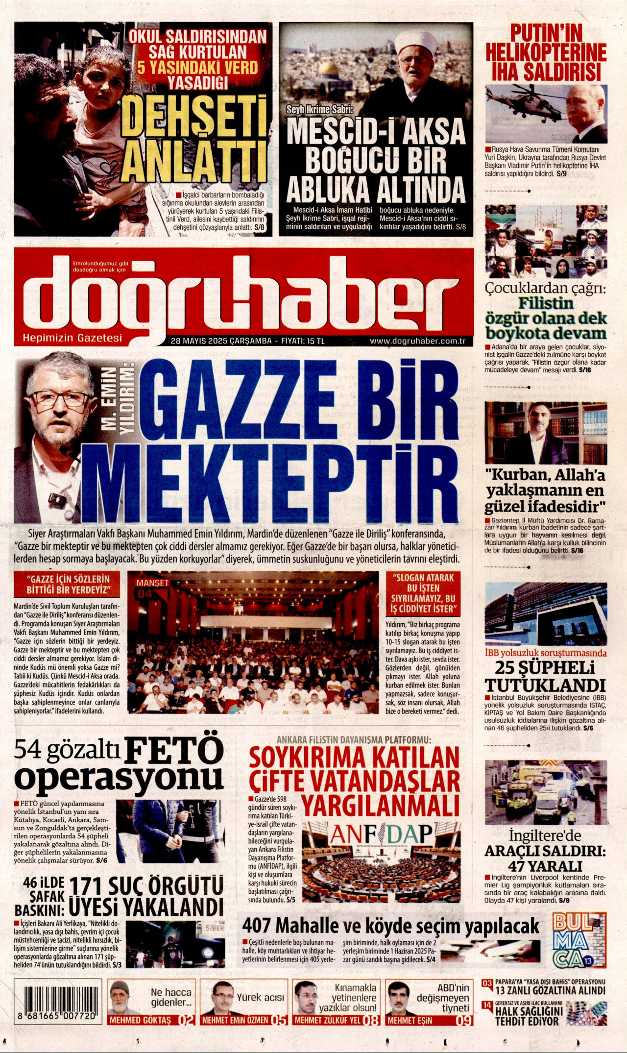 DOĞRU HABER gazetesinin 28 Mayıs 2025 tarihli birinci sayfası