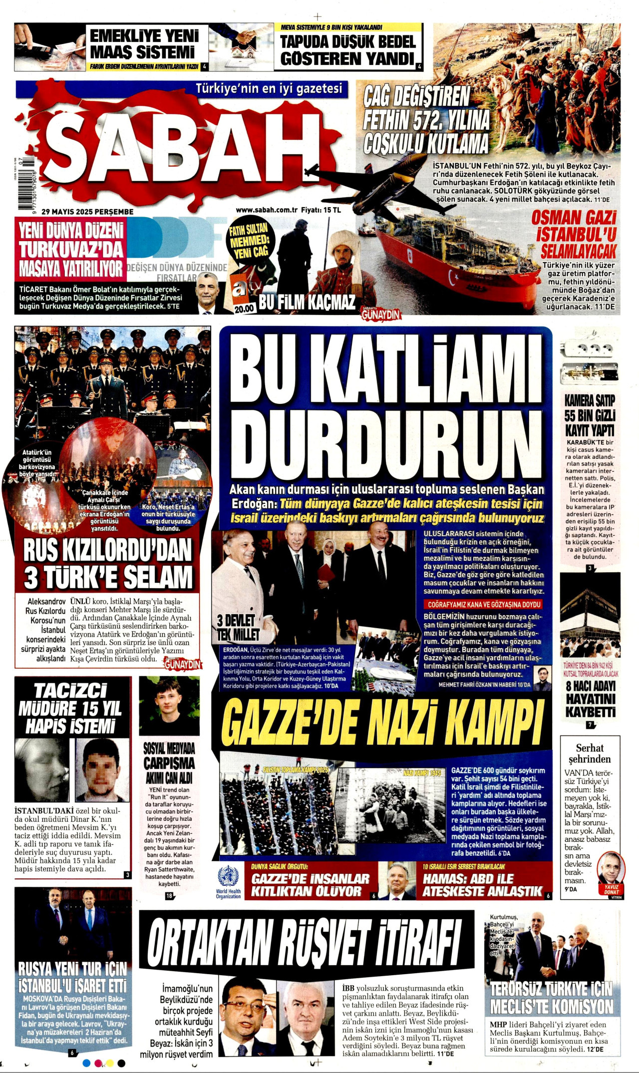 SABAH gazetesinin 29 Mayıs 2025 tarihli birinci sayfası
