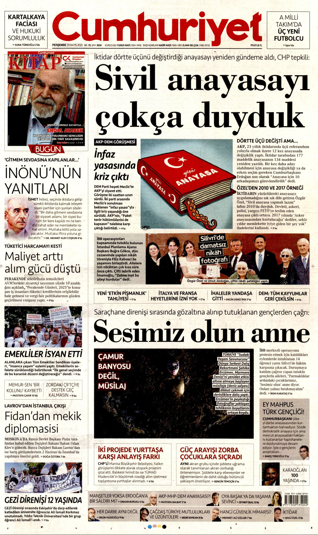 CUMHURİYET gazetesinin 29 Mayıs 2025 tarihli birinci sayfası