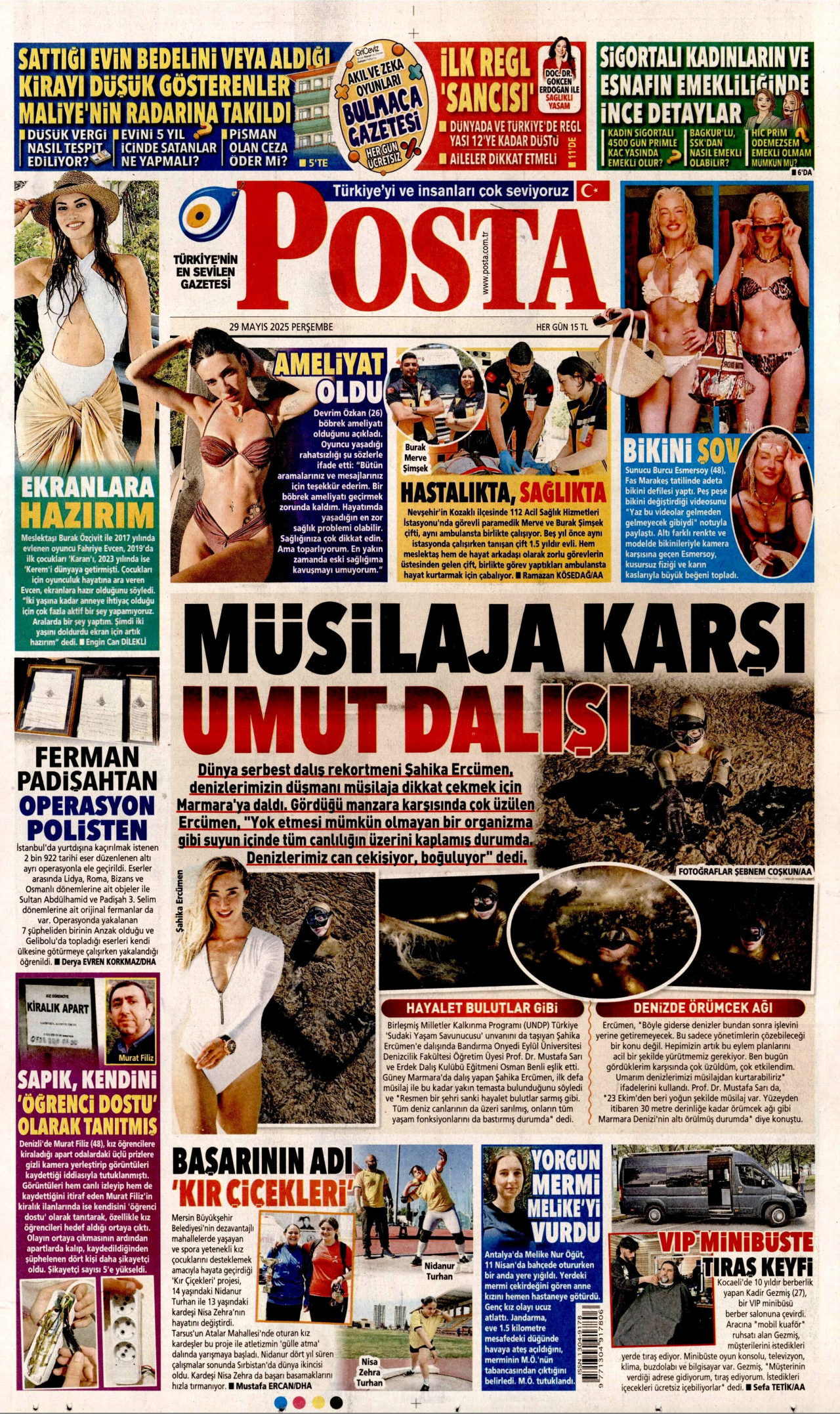 POSTA gazetesinin 29 Mayıs 2025 tarihli birinci sayfası