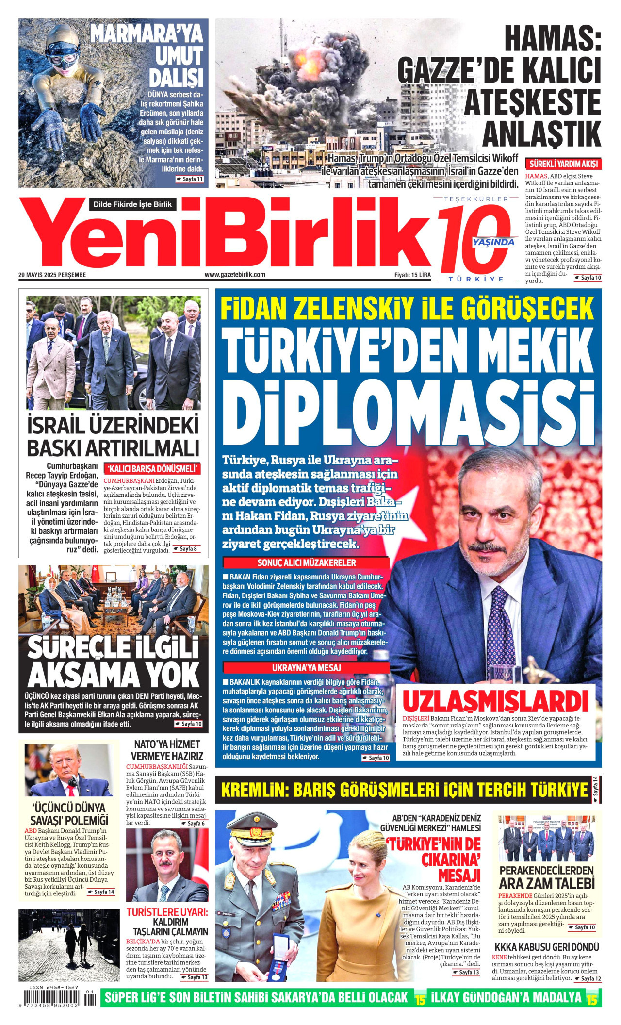 YENİBİRLİK gazetesinin 29 Mayıs 2025 tarihli birinci sayfası