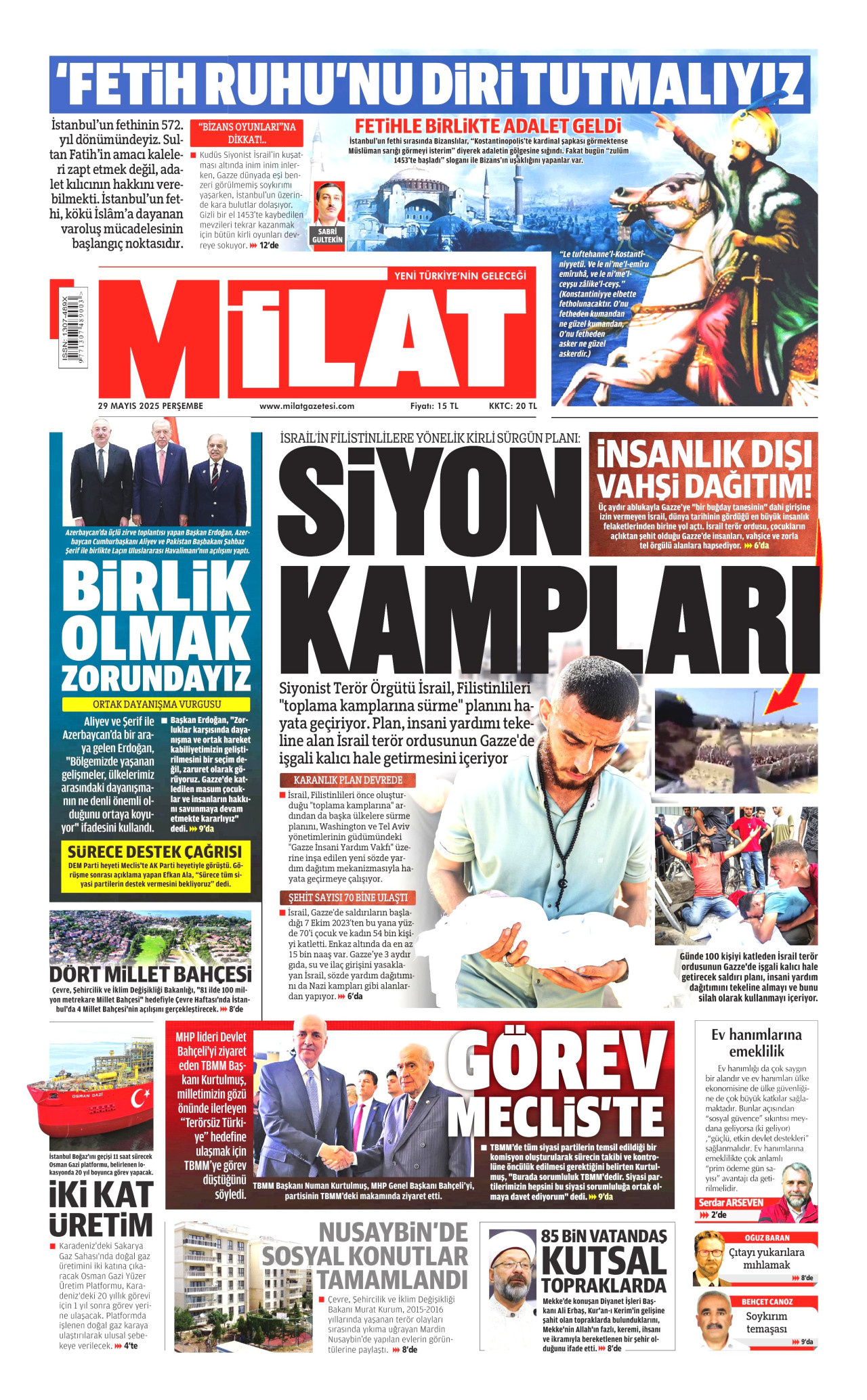 MİLAT gazetesinin 29 Mayıs 2025 tarihli birinci sayfası