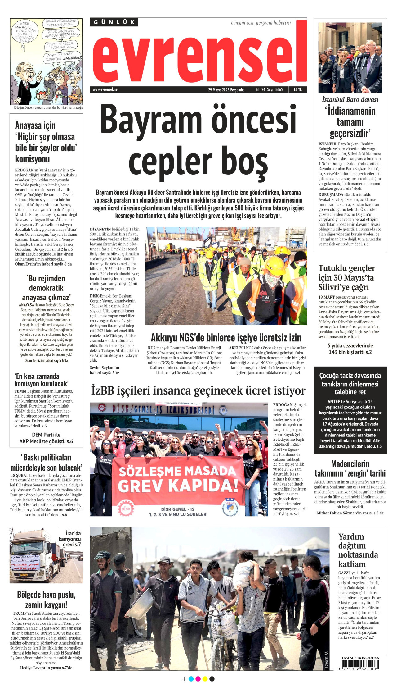 EVRENSEL gazetesinin 29 Mayıs 2025 tarihli birinci sayfası